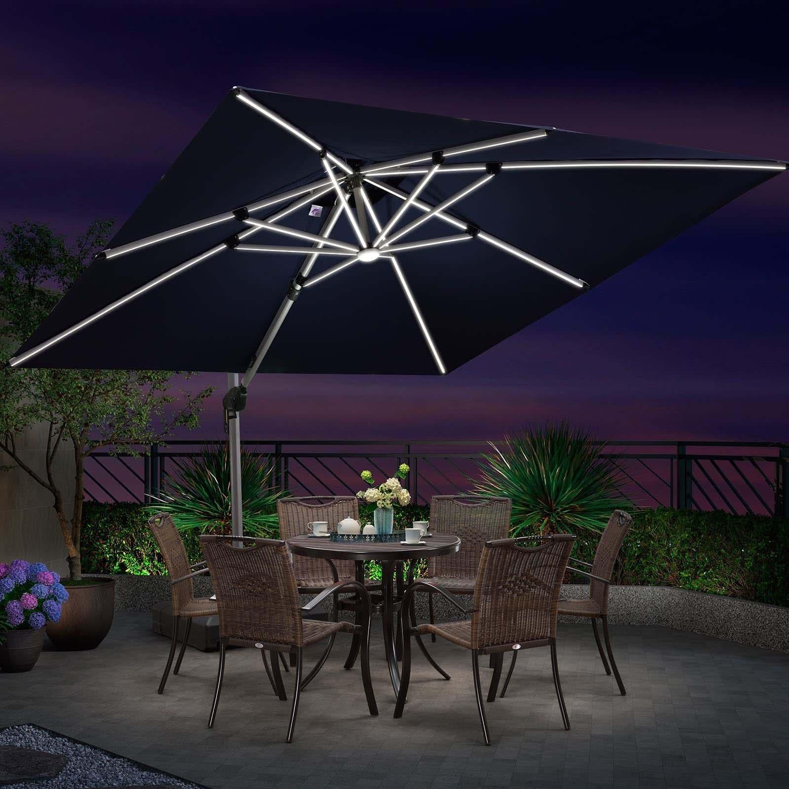 PURPLE LEAF Parasol De Jardin Exterieur 2.7 x2.7 m avec LED, Parasol Déporté Toit à Double Rotatif 360°, Parasol Excentré Inclinable, Parasol Terrasse Exterieur, Marine - Purpleaf France
