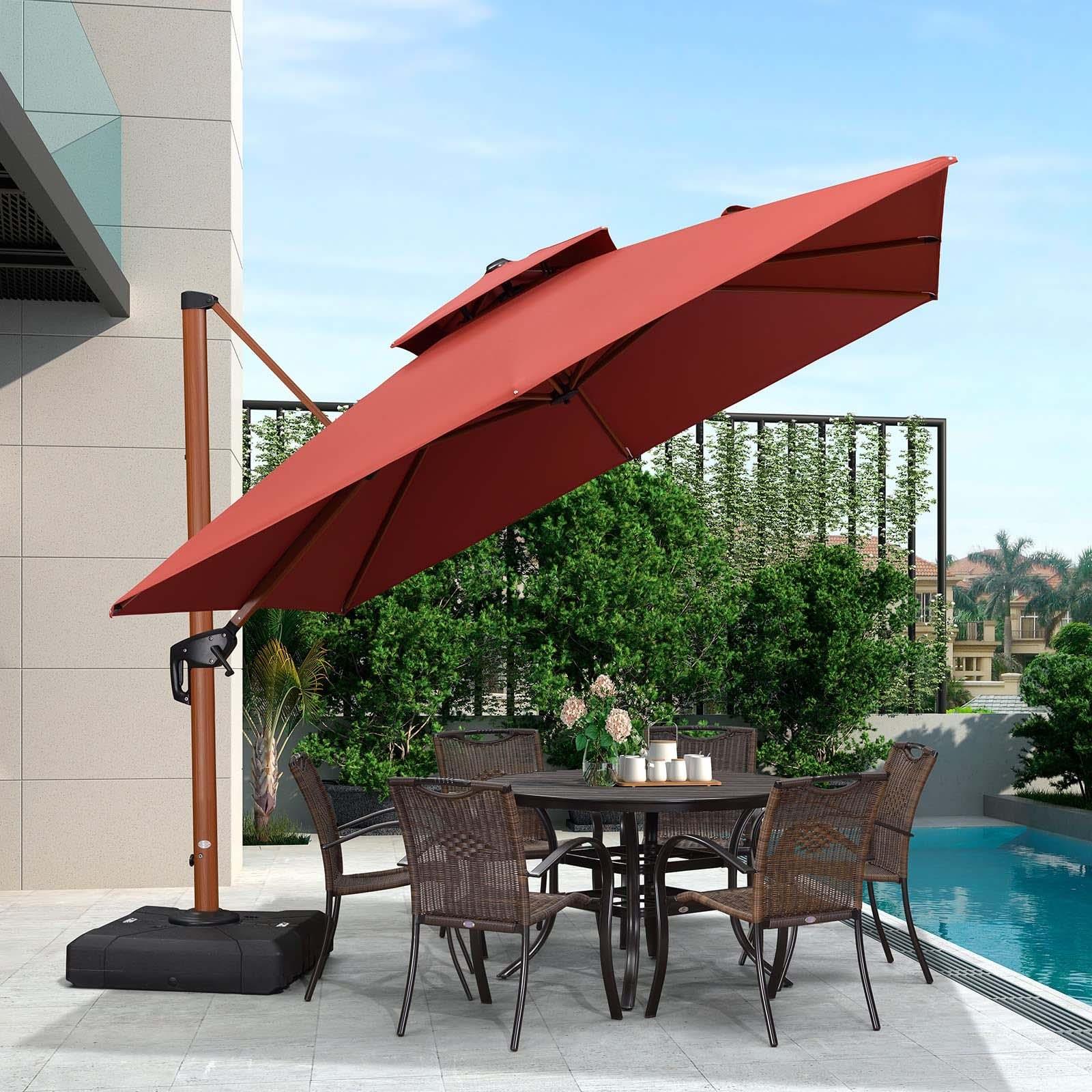 PURPLE LEAF Parasol Déporté inclinable, Grain de Bois en Aluminium Parasol De Jardin Exterieur Toit à Double Rotatif 360°,Parasol Terrasse Exterieur - Purpleaf France