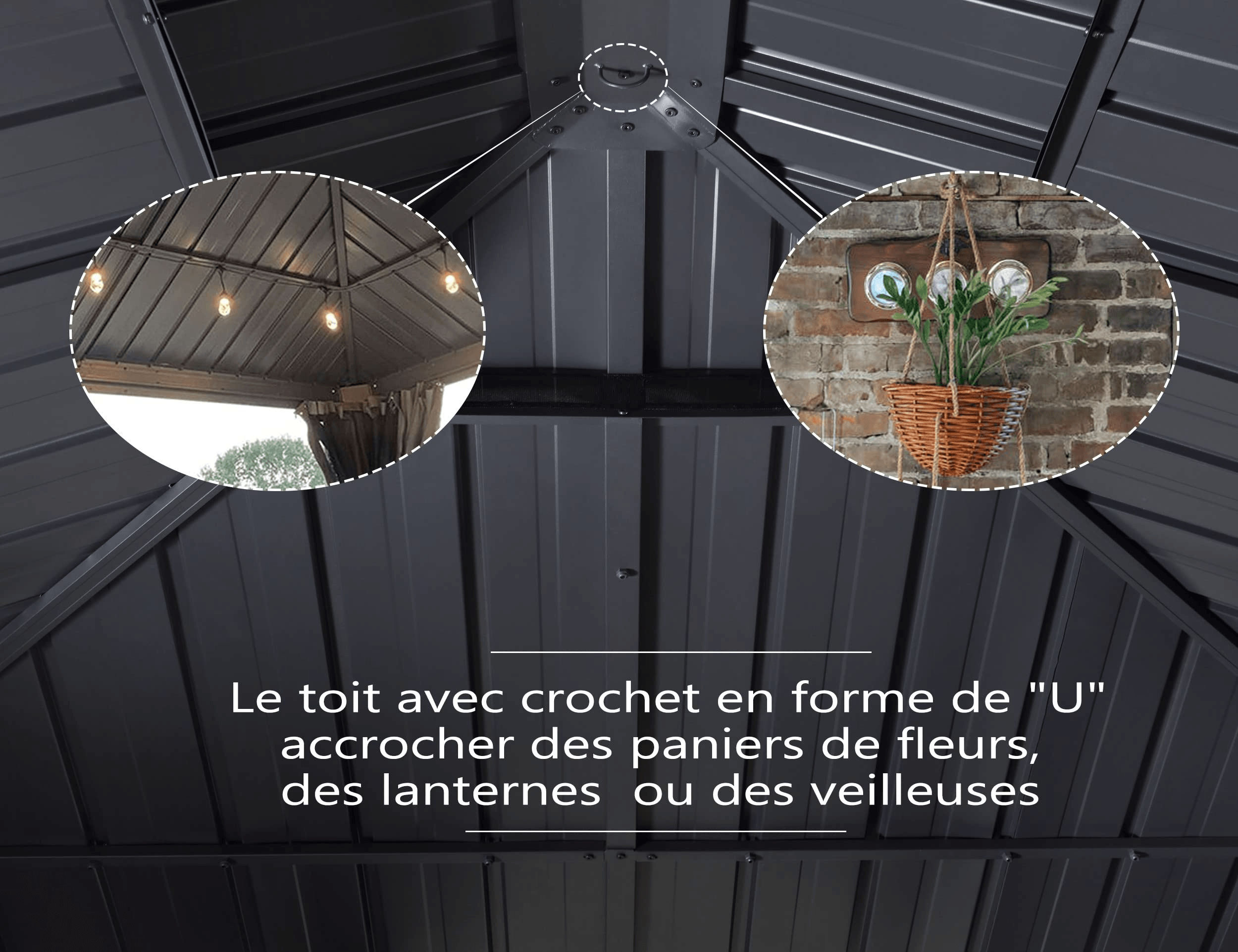 PURPLE LEAF Tonnelle de Jardin Tonnelle Aluminum avec Moustiquaire et Rideaux Pavillon de Jardin à Double Toit Acier Galvanisé, Gris - Purpleaf France