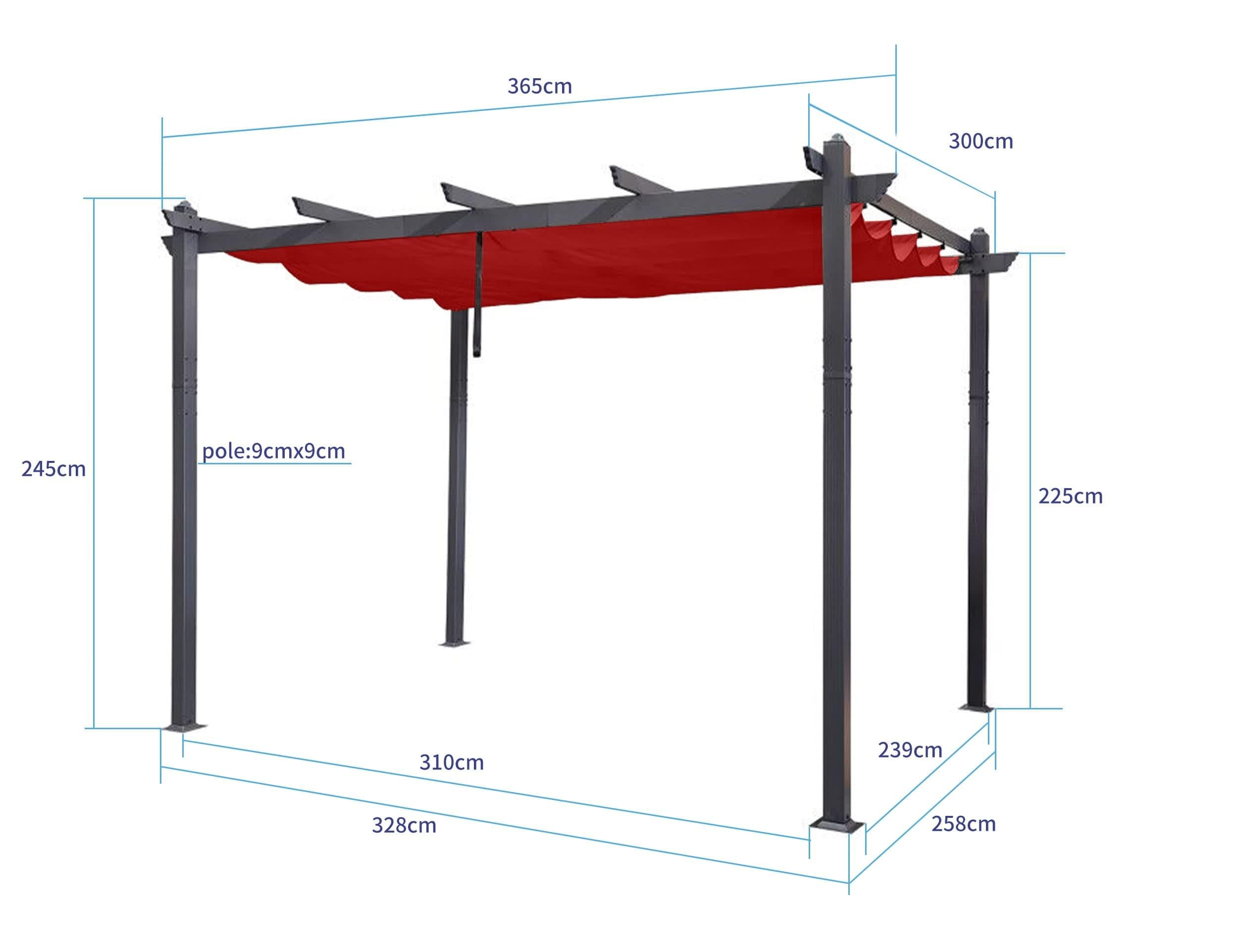 PURPLE LEAF Pergola Aluminium 3x3.65 m Tissu Teint en Fil Pergola pour Terrasse Exterieur, Toit Coulissante, Pavillon De Jardin - Purpleaf France