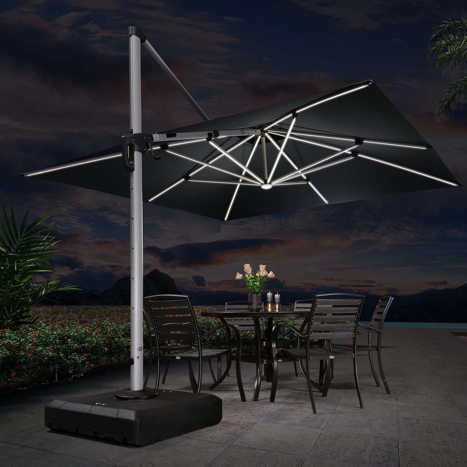 PURPLE LEAF Parasol De Jardin Exterieur 2.7 x2.7 m avec LED, Parasol Déporté Toit à Double Rotatif 360°, Parasol Excentré Inclinable, Parasol Terrasse Exterieur, Marine - Purpleaf France