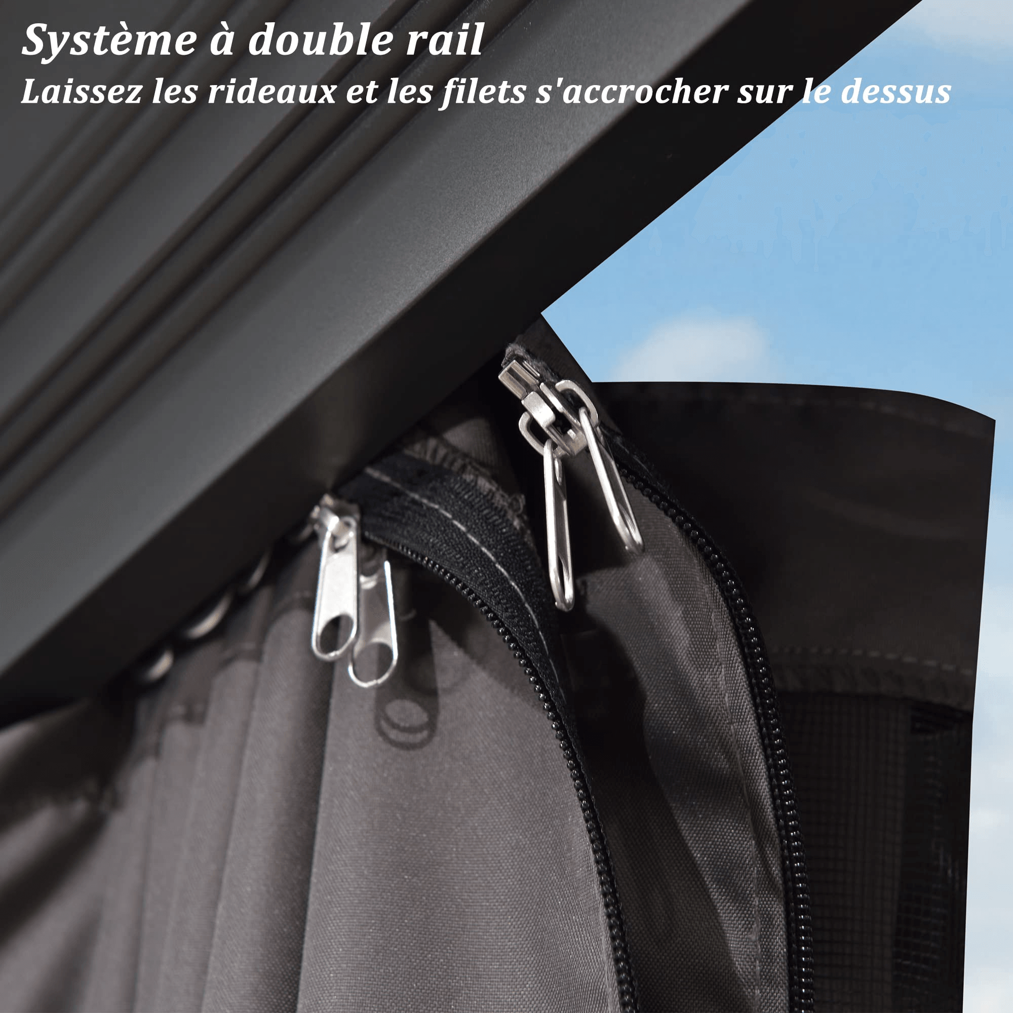 PURPLE LEAF Tonnelle de Jardin Tonnelle Aluminum avec Moustiquaire et Rideaux Pavillon de Jardin à Double Toit Acier Galvanisé, Gris - Purpleaf France