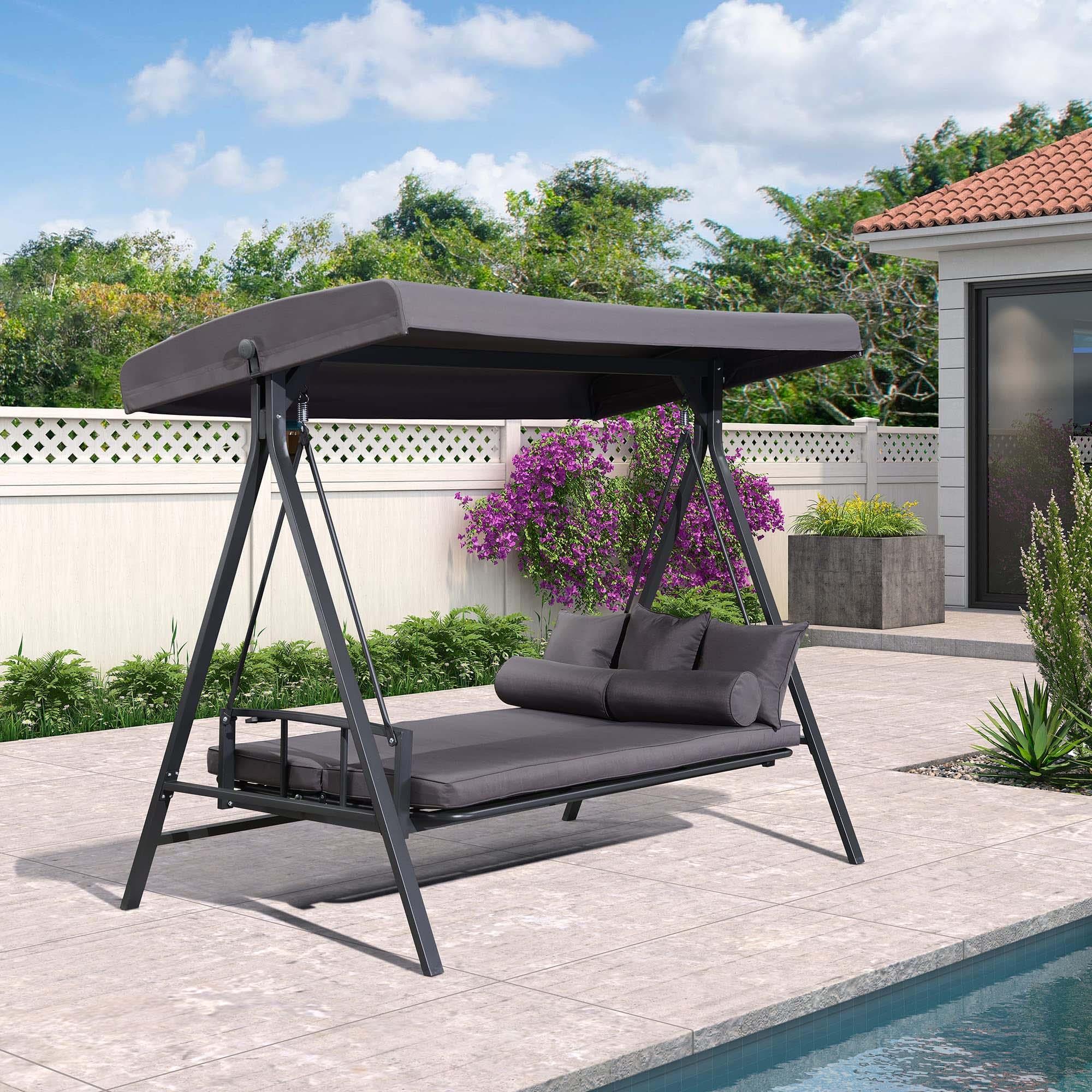 PURPLE LEAF Balancelle Lit De Jardin 3 Places Exterieur Convertible en Acier Balançoire Toit Inclinaison Réglable Balancelle Hollywood, Kaki - Purpleaf France