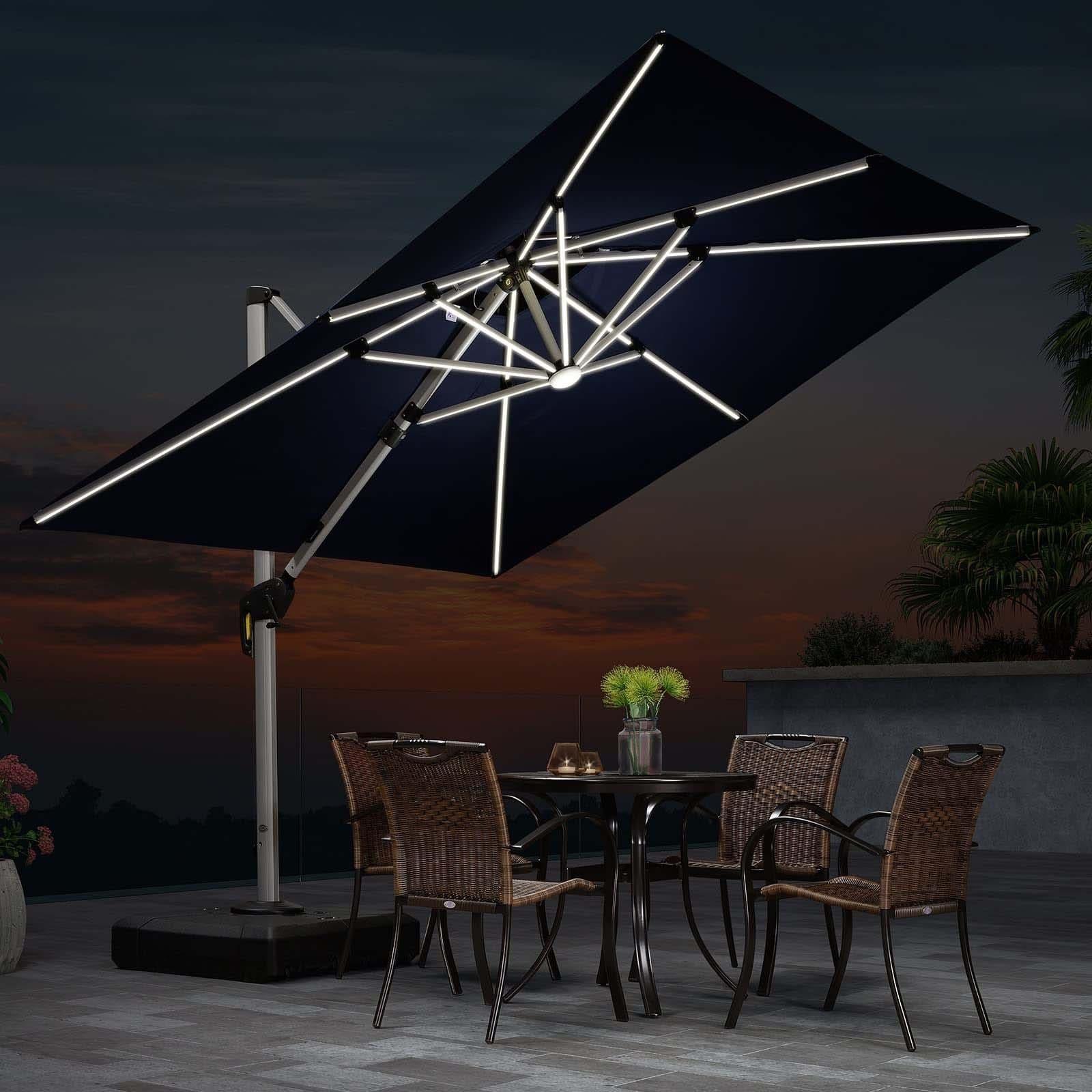 PURPLE LEAF Parasol De Jardin Exterieur 2.7 x2.7 m avec LED, Parasol Déporté Toit à Double Rotatif 360°, Parasol Excentré Inclinable, Parasol Terrasse Exterieur, Marine - Purpleaf France