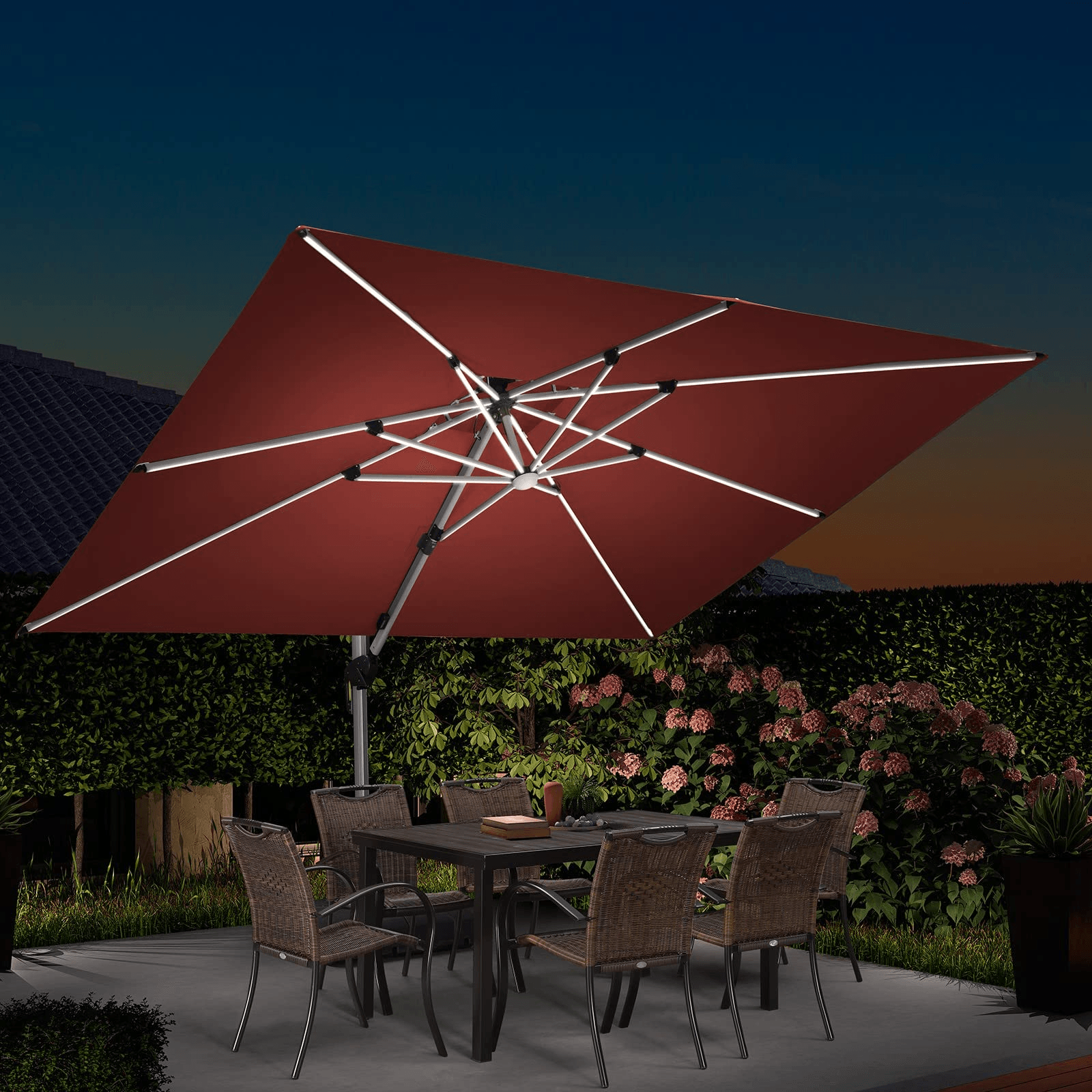 PURPLE LEAF Parasol De Jardin Exterieur Rectangulaire avec LED, Parasol Déporté Toit à Double Rotatif 360°, Parasol Excentré Inclinable, Parasol Terrasse Exterieur - Purpleaf France