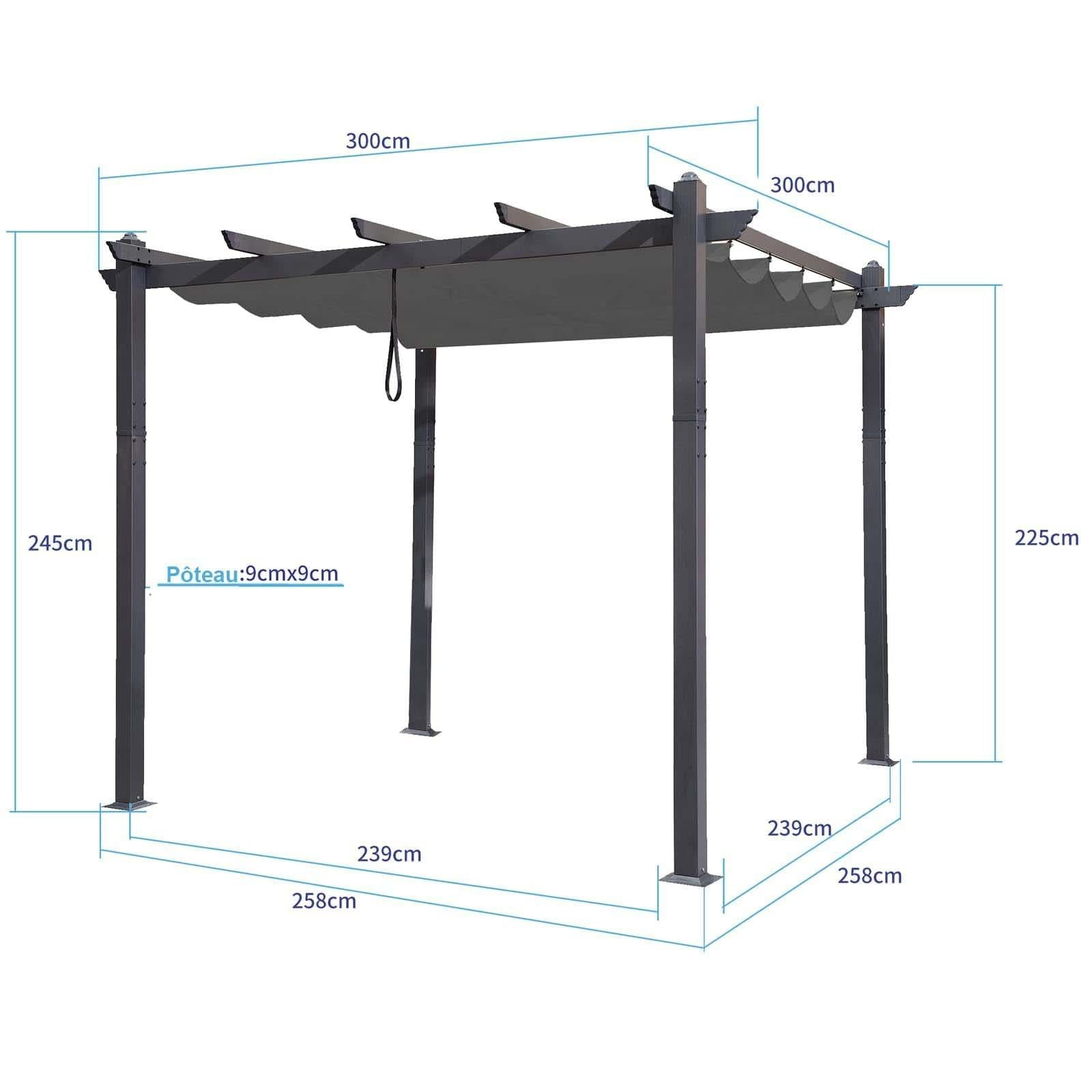 PURPLE LEAF Pergola Aluminium 3x3.65 m Tissu Teint en Fil Pergola pour Terrasse Exterieur, Toit Coulissante, Pavillon De Jardin - Purpleaf France
