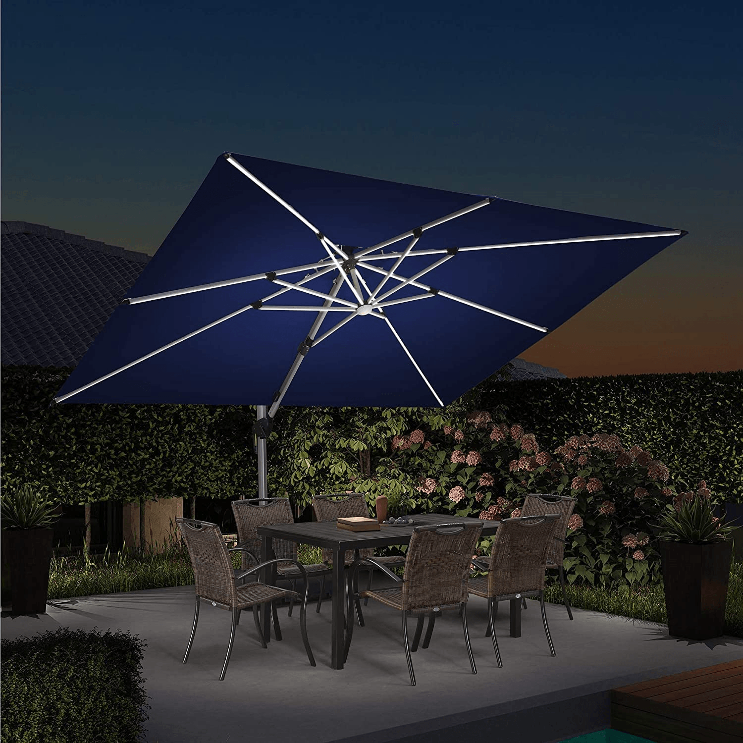 PURPLE LEAF Parasol De Jardin Exterieur Rectangulaire avec LED, Parasol Déporté Toit à Double Rotatif 360°, Parasol Excentré Inclinable, Parasol Terrasse Exterieur - Purpleaf France