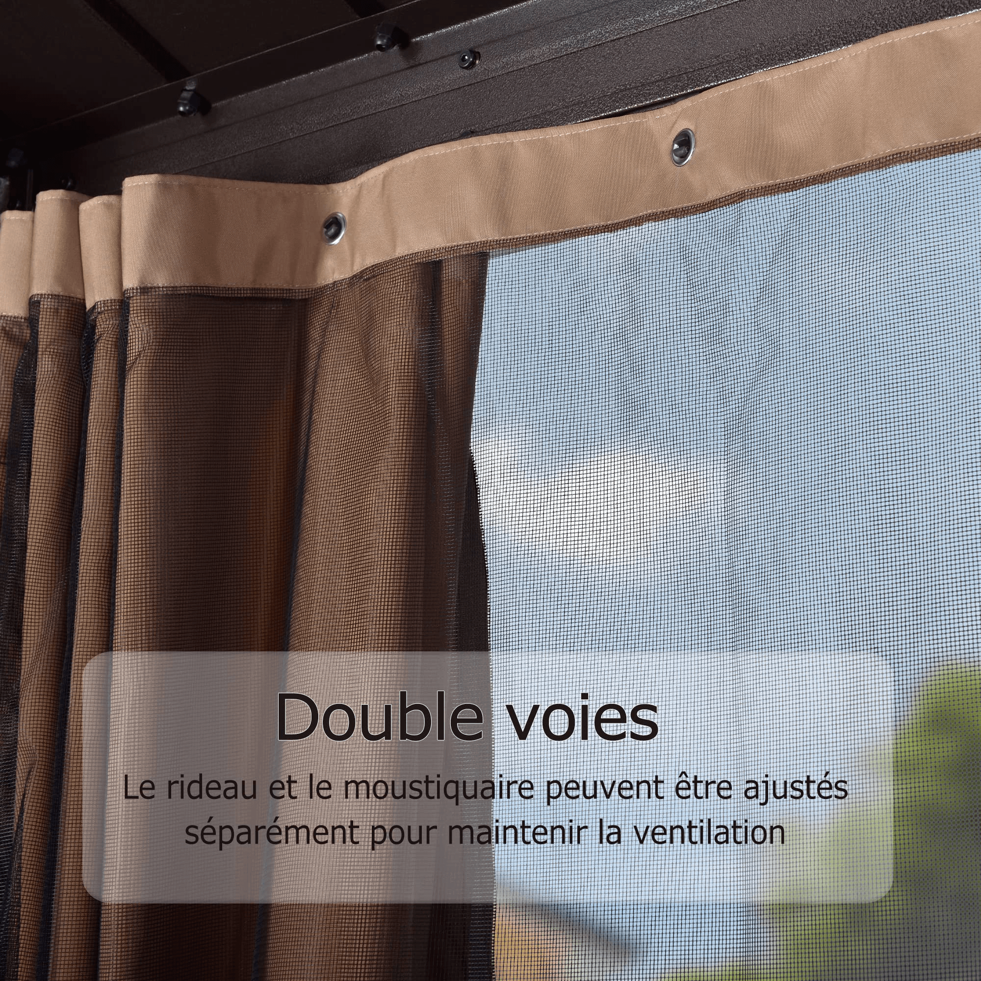 PURPLE LEAF Tonnelle de Jardin Tonnelle Aluminum avec Moustiquaire et Rideaux Pavillon de Jardin à Double Toit Acier Galvanisé, Bronze - Purpleaf France