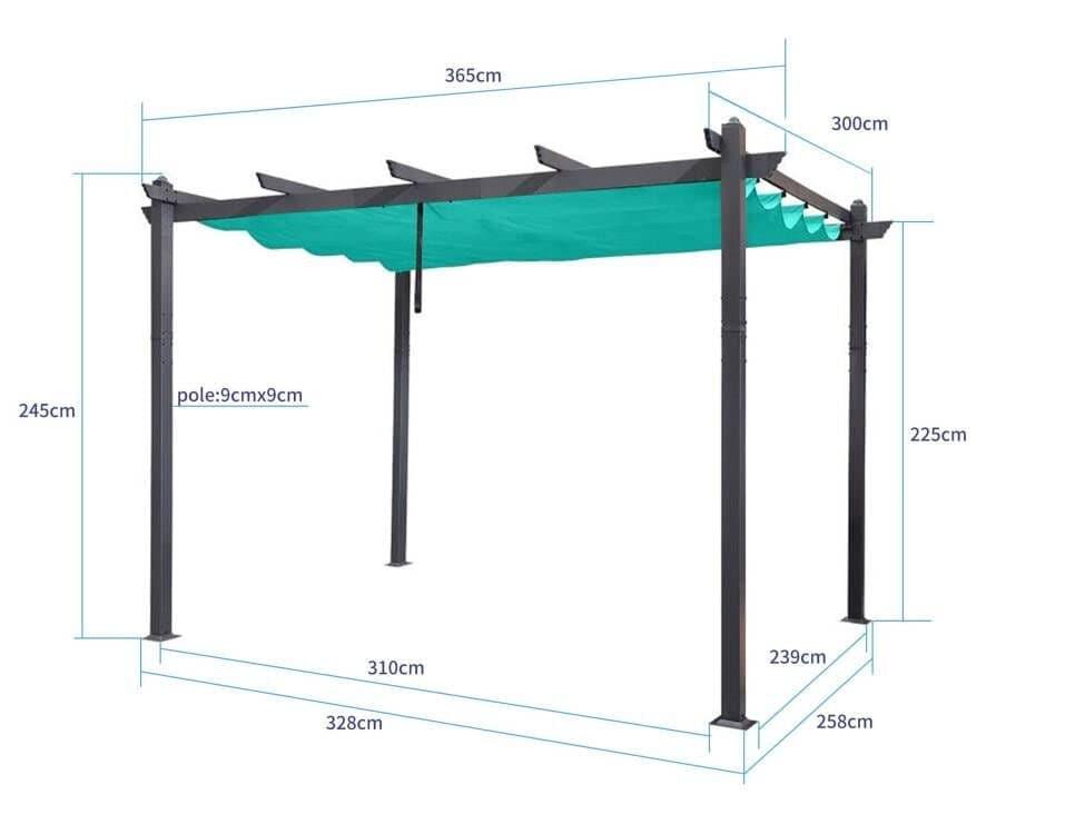 PURPLE LEAF Pergola Aluminium 3x3.65 m Tissu Teint en Fil Pergola pour Terrasse Exterieur, Toit Coulissante, Pavillon De Jardin - Purpleaf France