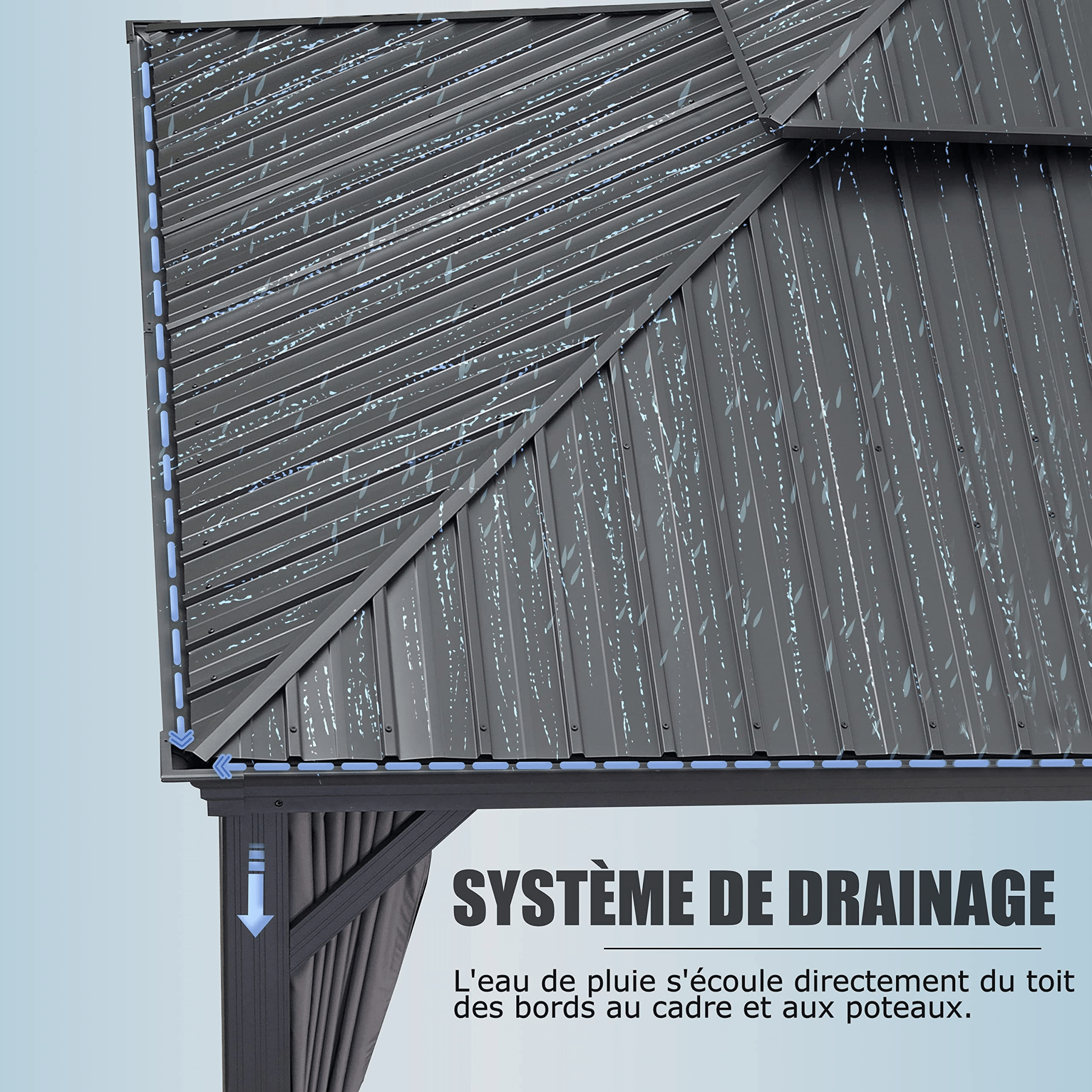 PURPLE LEAF Tonnelle de Jardin Tonnelle Aluminum avec Moustiquaire et Rideaux Pavillon de Jardin à Double Toit Acier Galvanisé, Gris - Purpleaf France