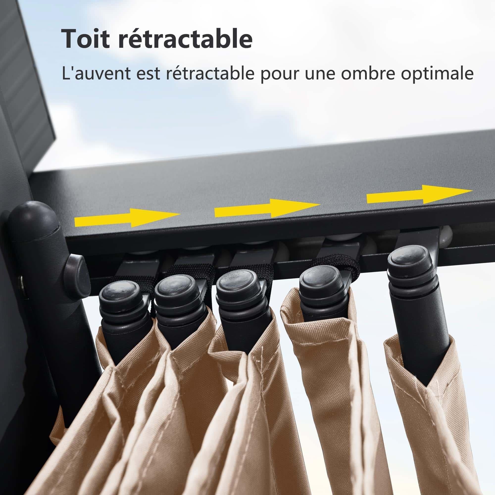 PURPLE LEAF Pergola Aluminium 3x3.65 m Tissu Teint en Fil Pergola pour Terrasse Exterieur, Toit Coulissante, Pavillon De Jardin - Purpleaf France