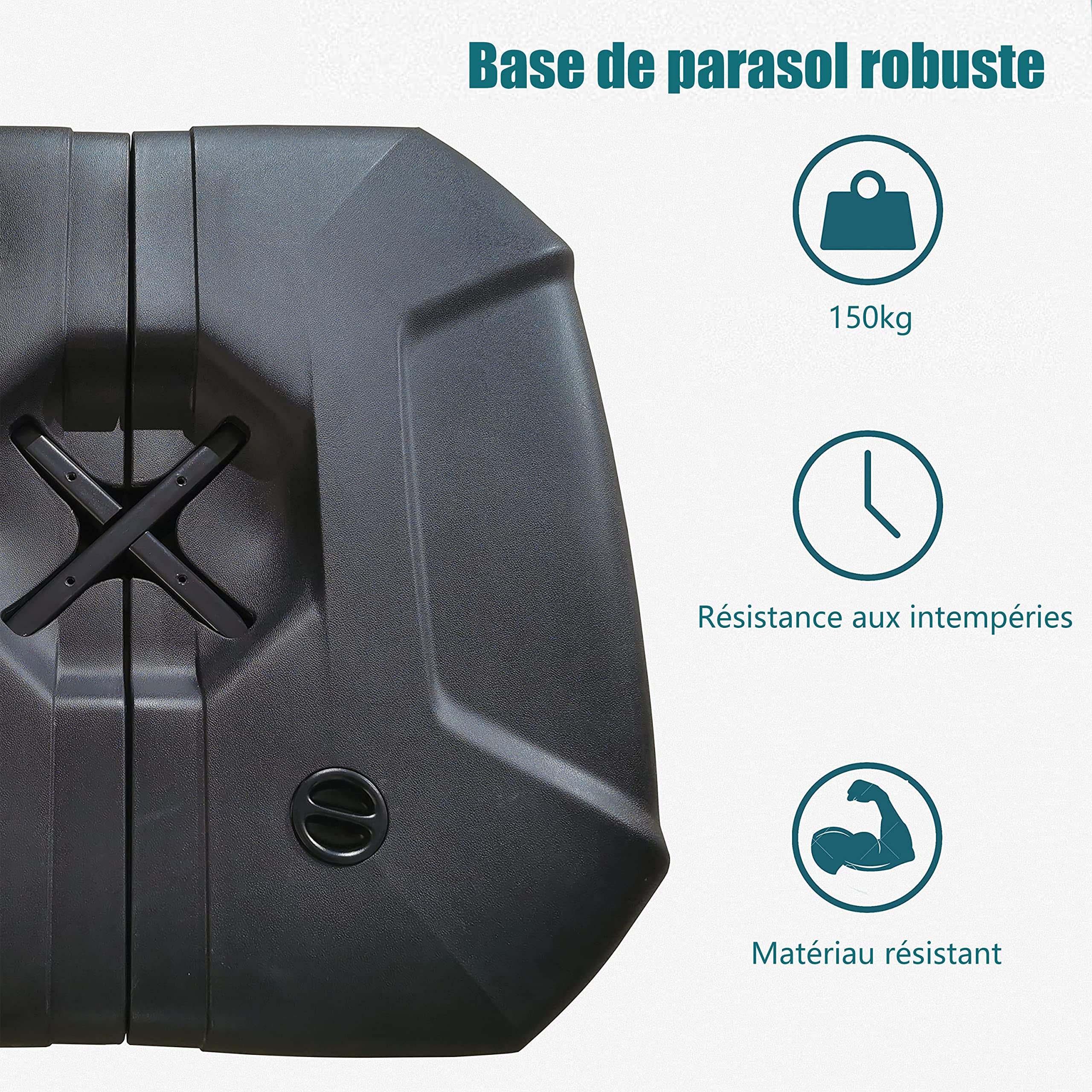 PURPLE LEAF Pieds de Parasol pour Parasol déporté, Base lestée, A remplir d'eau ou de Sable jusqu'à 150 kg, Noir - Purpleaf France