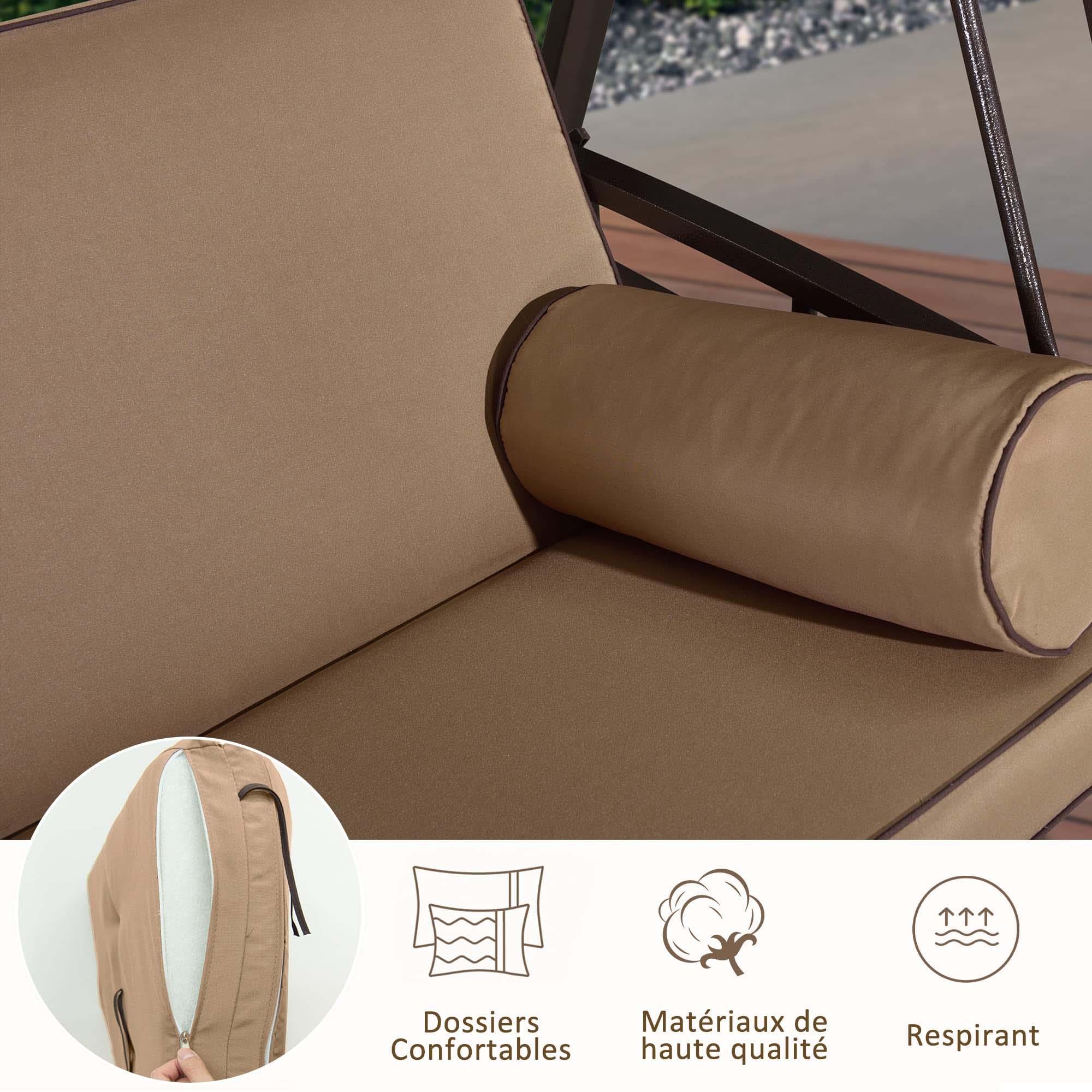 PURPLE LEAF Balancelle Lit De Jardin 3 Places Exterieur Convertible en Acier Balançoire Toit Inclinaison Réglable Balancelle Hollywood, Kaki - Purpleaf France