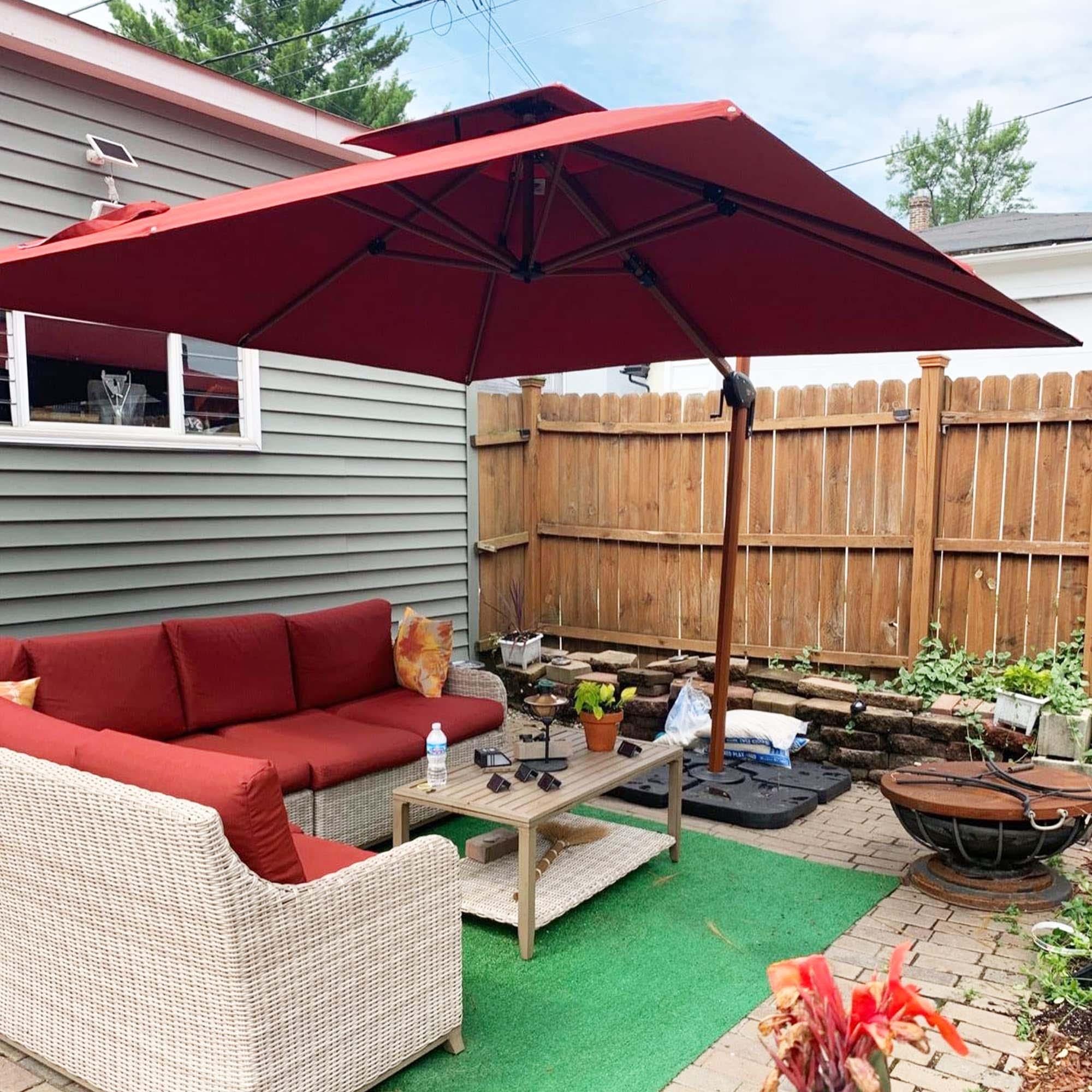 PURPLE LEAF Parasol Déporté inclinable, Grain de Bois en Aluminium Parasol De Jardin Exterieur Toit à Double Rotatif 360°,Parasol Terrasse Exterieur - Purpleaf France