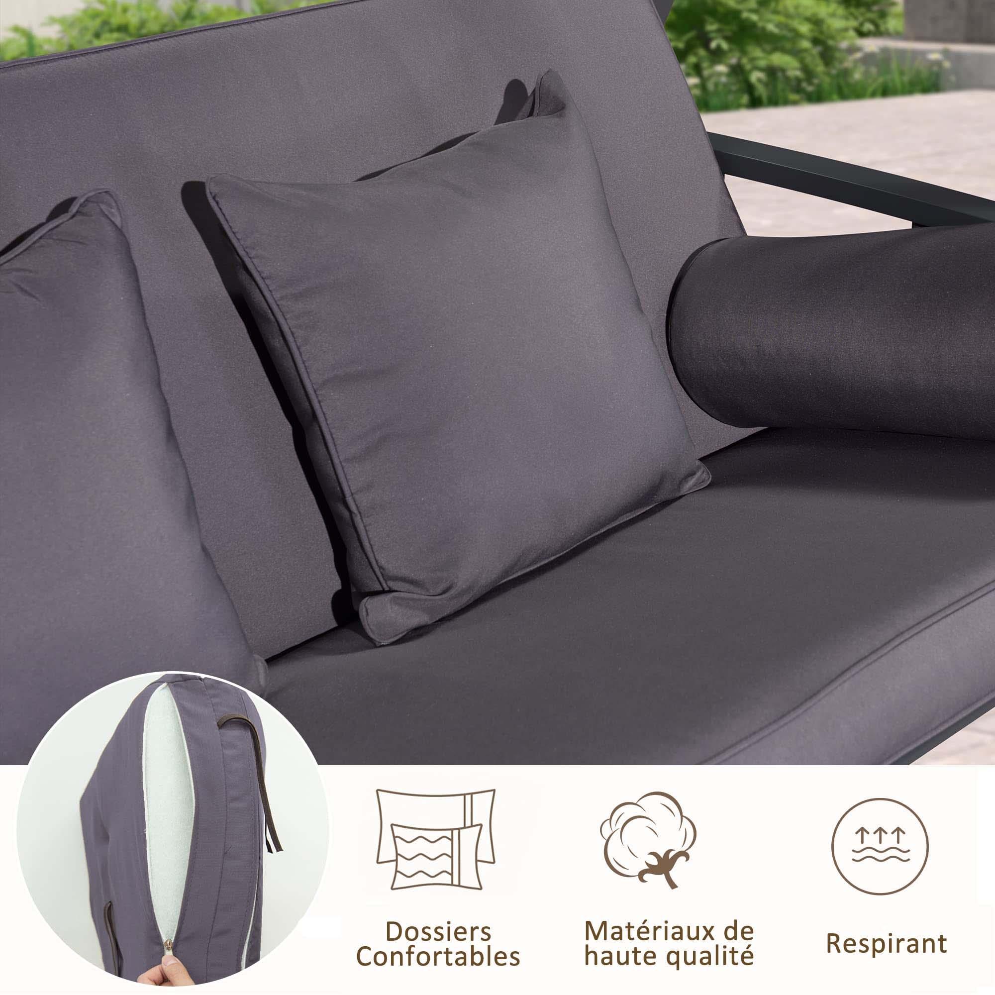 PURPLE LEAF Balancelle Lit De Jardin 3 Places Exterieur Convertible en Acier Balançoire Toit Inclinaison Réglable Balancelle Hollywood, Kaki - Purpleaf France