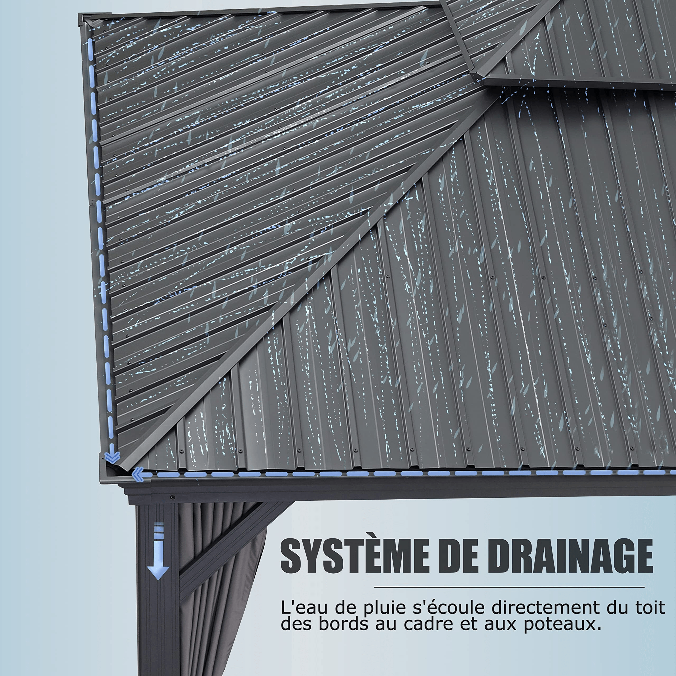 PURPLE LEAF Tonnelle de Jardin Tonnelle Aluminum avec Moustiquaire et Rideaux Pavillon de Jardin à Double Toit Acier Galvanisé, Gris - Purpleaf France