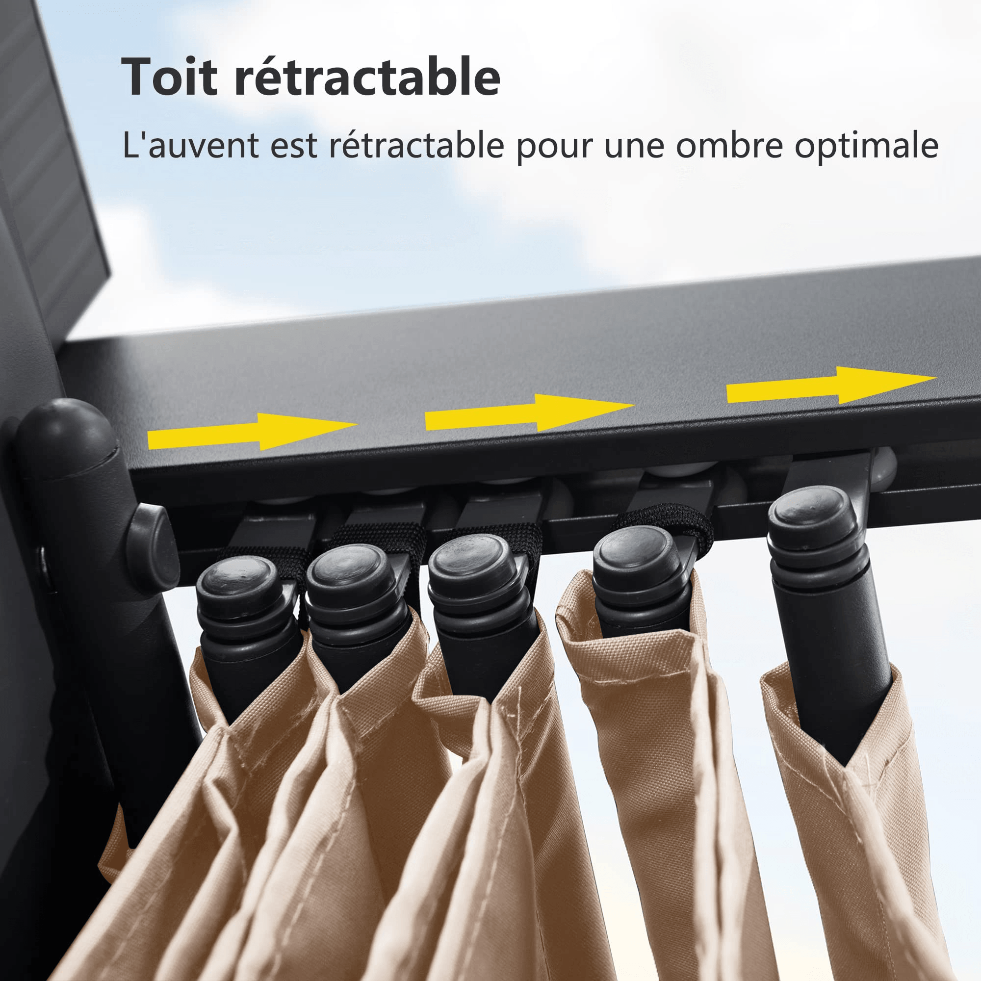 PURPLE LEAF Pergola Aluminium 3x3.65 m Tissu Teint en Fil Pergola pour Terrasse Exterieur, Toit Coulissante, Pavillon De Jardin - Purpleaf France