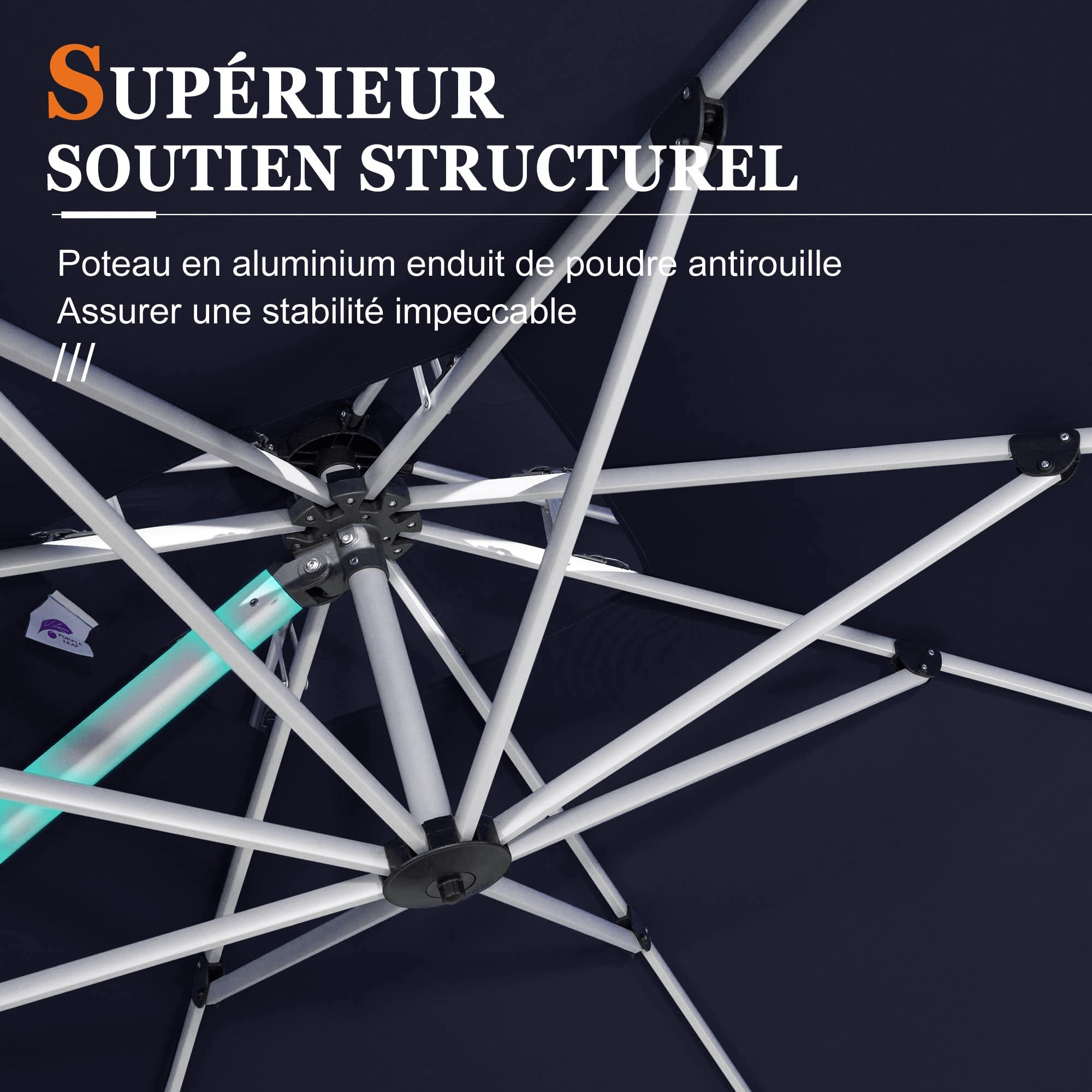 PURPLE LEAF Parasol Déporté Inclinable, Parasol De Jardin Exterieur Toit à Double Rotatif 360°,Parasol Terrasse Exterieur Luxueux - Purpleaf France