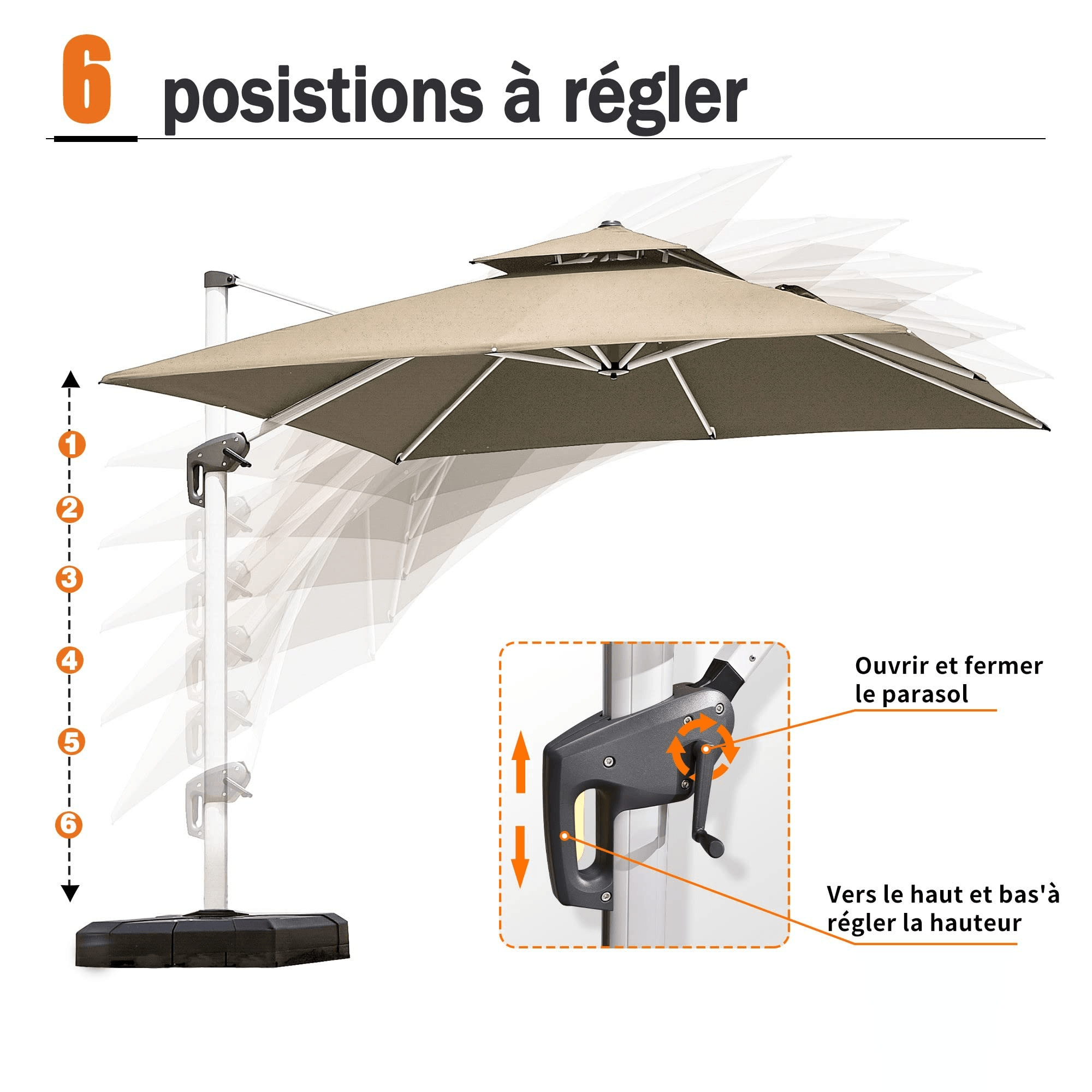 PURPLE LEAF Parasol Déporté Inclinable, Parasol De Jardin Exterieur Toit à Double Rotatif 360°,Parasol Terrasse Exterieur Luxueux - Purpleaf France