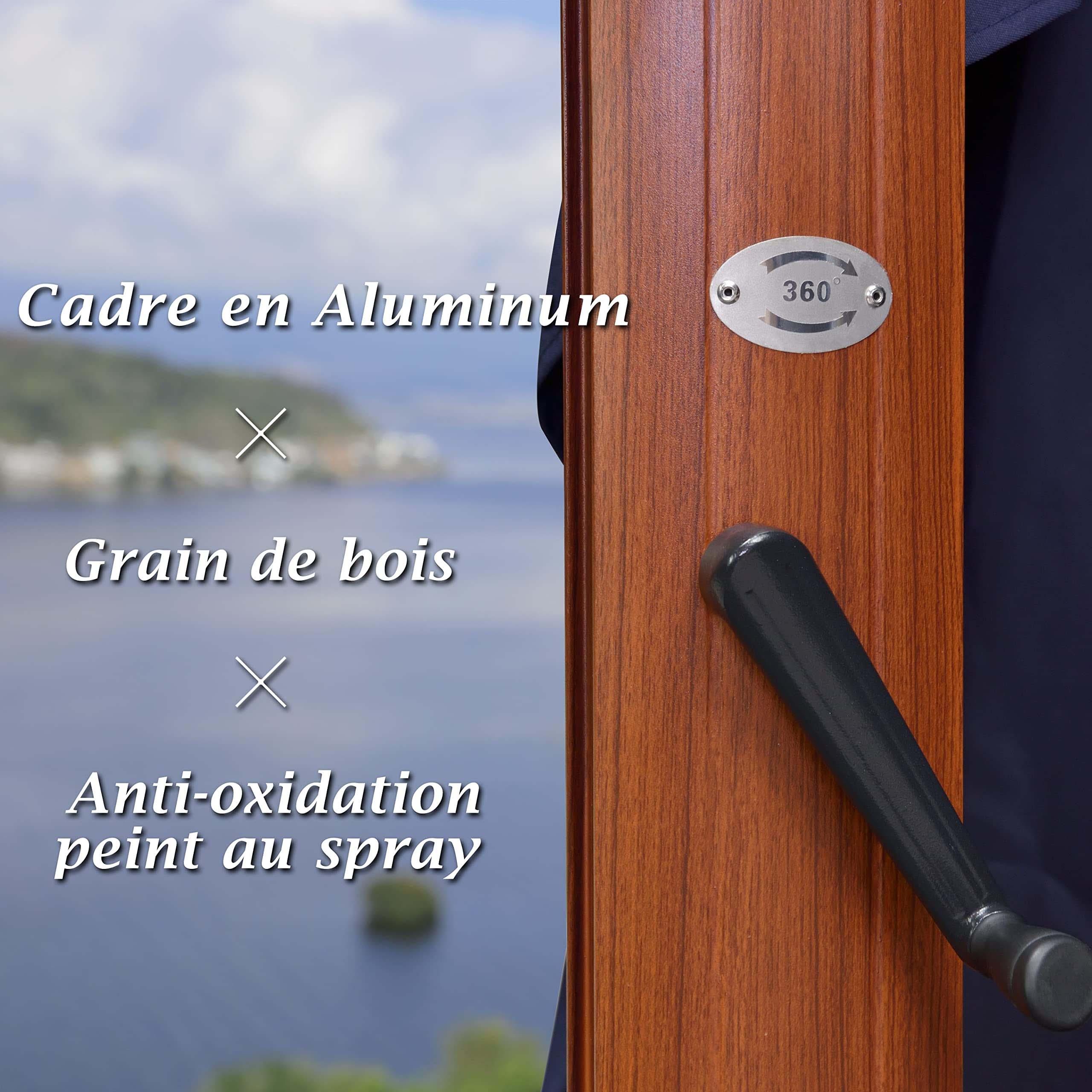 PURPLE LEAF Parasol Déporté inclinable, Grain de Bois en Aluminium Parasol De Jardin Exterieur Toit à Double Rotatif 360°,Parasol Terrasse Exterieur - Purpleaf France