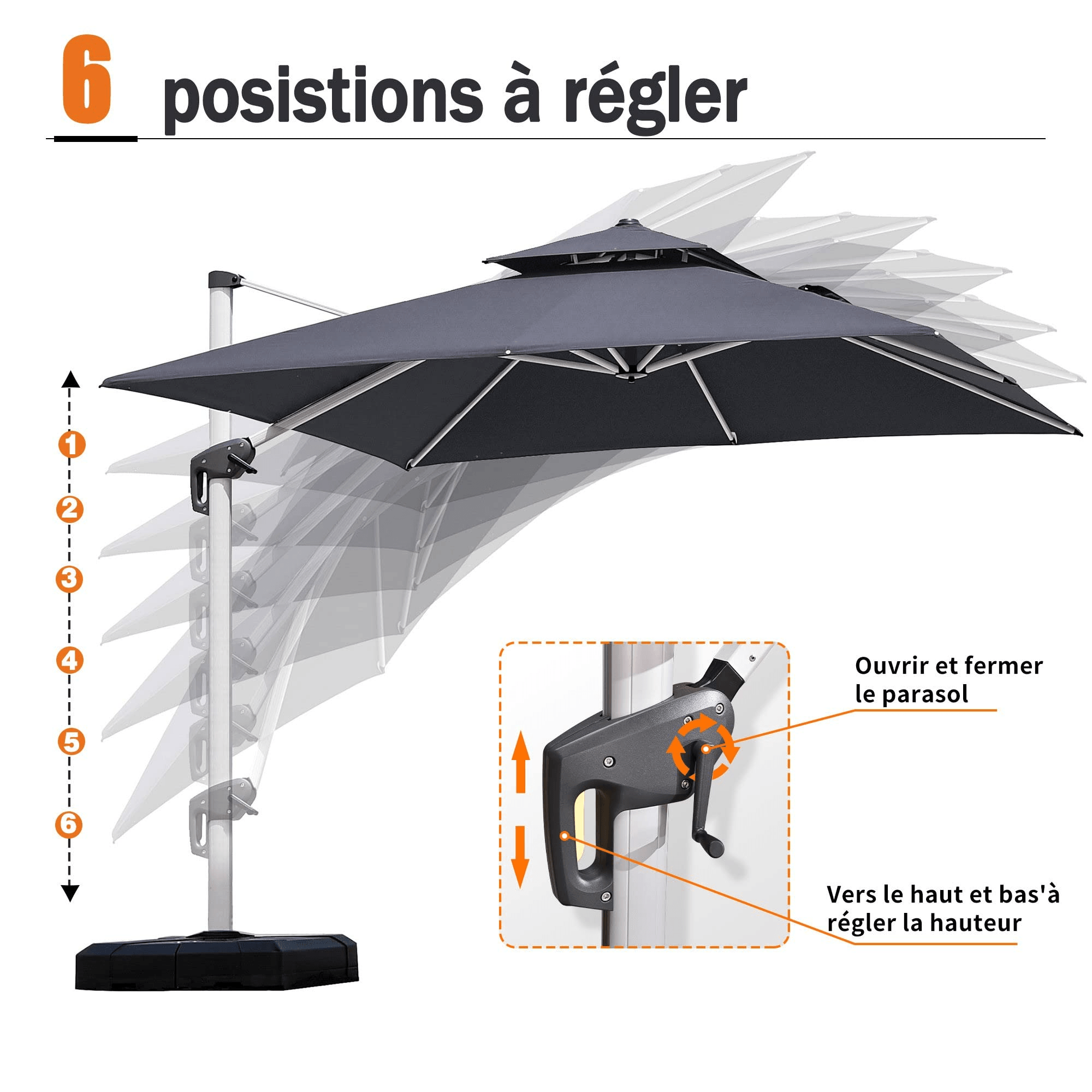 PURPLE LEAF Parasol Déporté Inclinable, Parasol De Jardin Exterieur Toit à Double Rotatif 360°,Parasol Terrasse Exterieur Luxueux - Purpleaf France