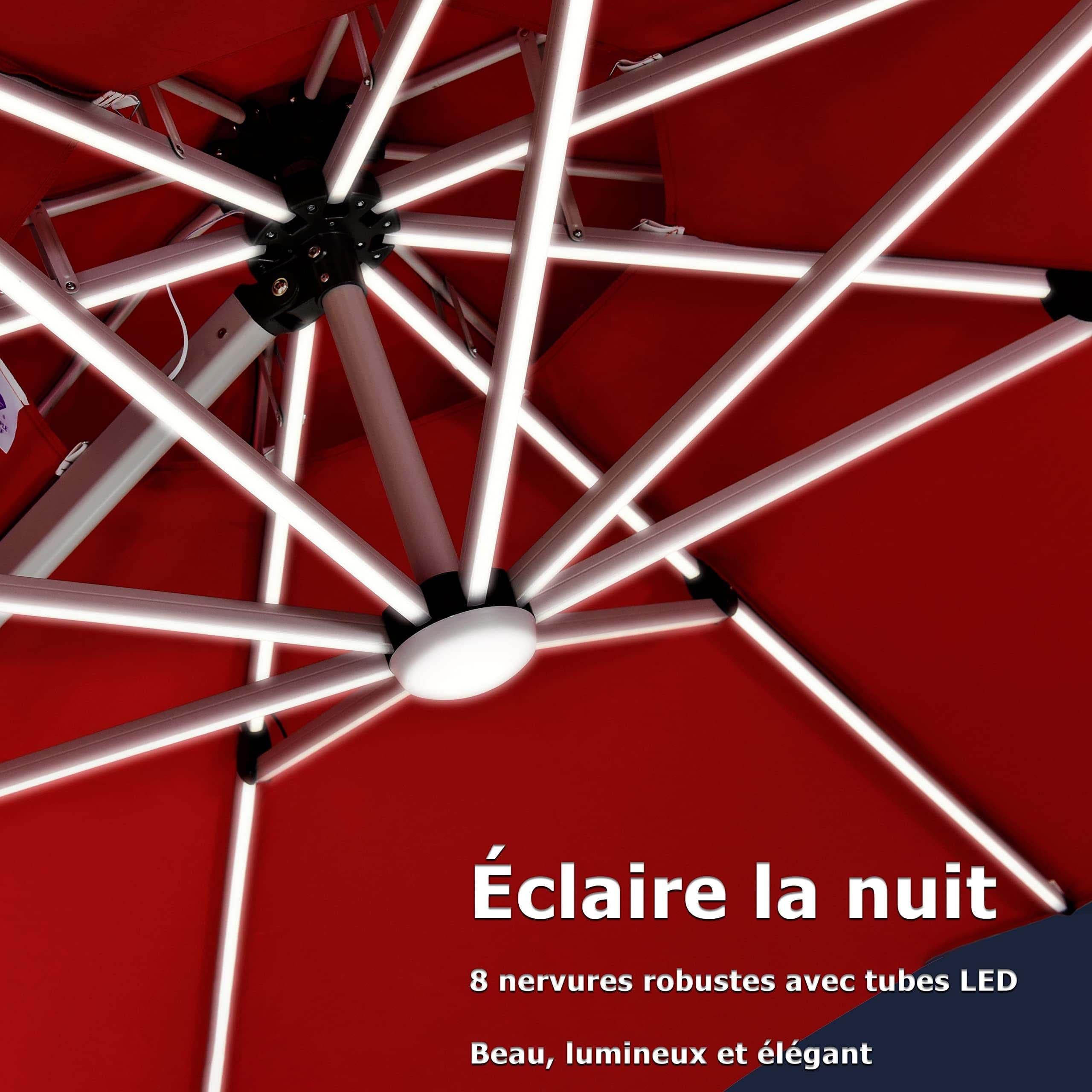 PURPLE LEAF Parasol De Jardin Exterieur 2.7 x2.7 m avec LED, Parasol Déporté Toit à Double Rotatif 360°, Parasol Excentré Inclinable, Parasol Terrasse Exterieur, Marine - Purpleaf France