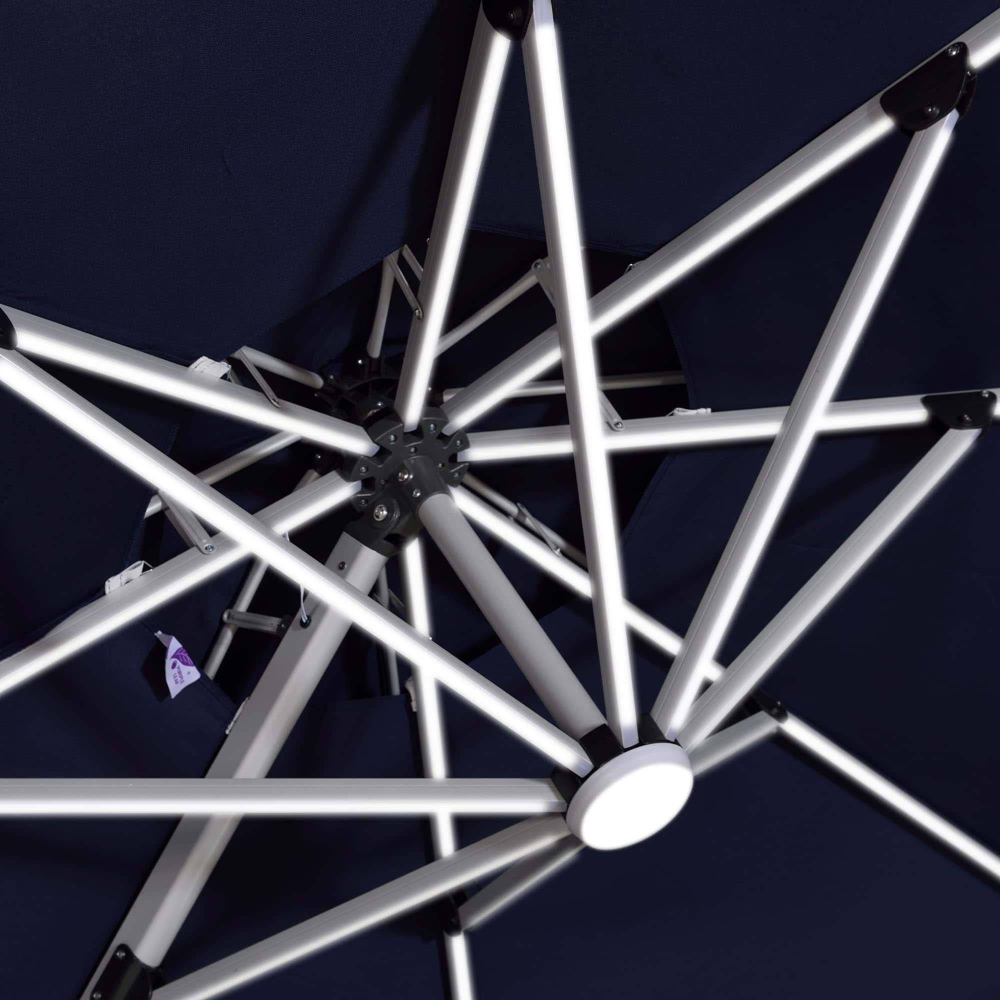 PURPLE LEAF Parasol De Jardin Exterieur 2.7 x2.7 m avec LED, Parasol Déporté Toit à Double Rotatif 360°, Parasol Excentré Inclinable, Parasol Terrasse Exterieur, Marine - Purpleaf France