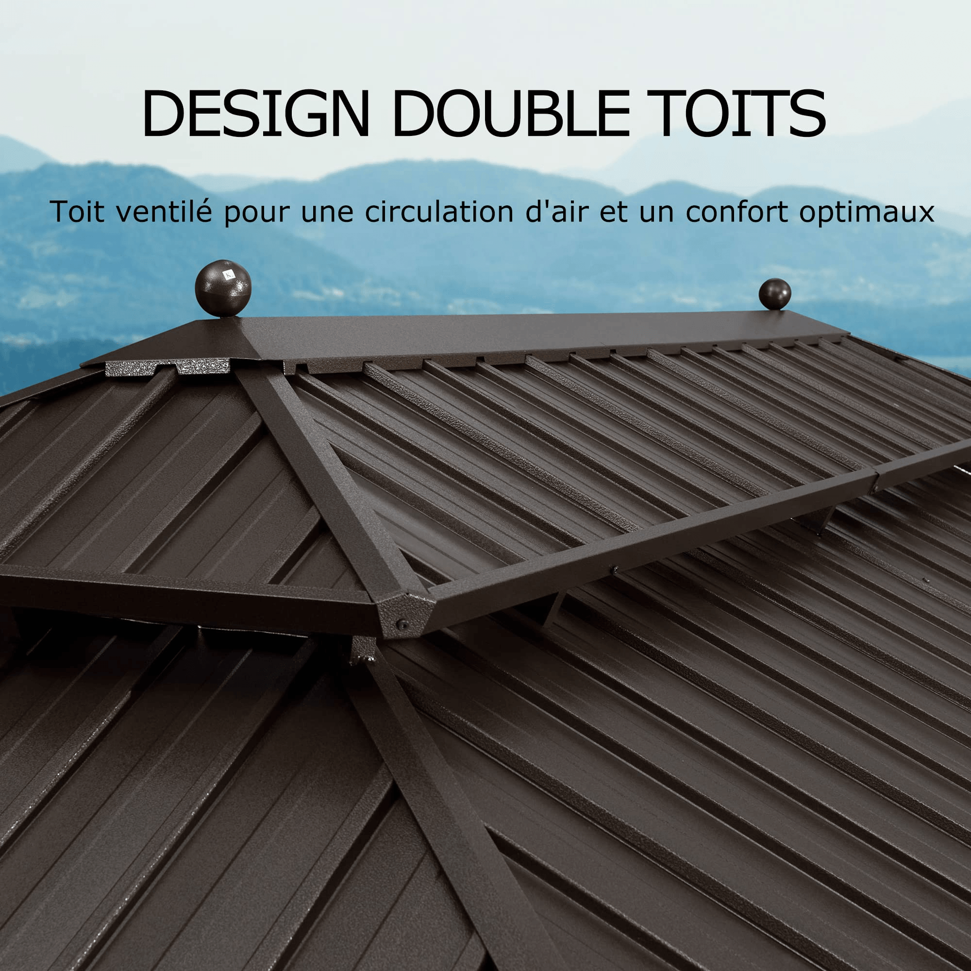 PURPLE LEAF Tonnelle de Jardin Tonnelle Aluminum avec Moustiquaire et Rideaux Pavillon de Jardin à Double Toit Acier Galvanisé, Bronze - Purpleaf France