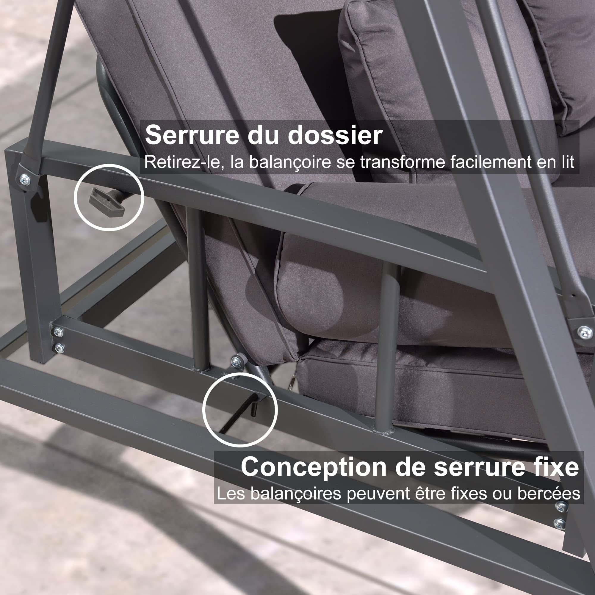 PURPLE LEAF Balancelle Lit De Jardin 3 Places Exterieur Convertible en Acier Balançoire Toit Inclinaison Réglable Balancelle Hollywood, Kaki - Purpleaf France