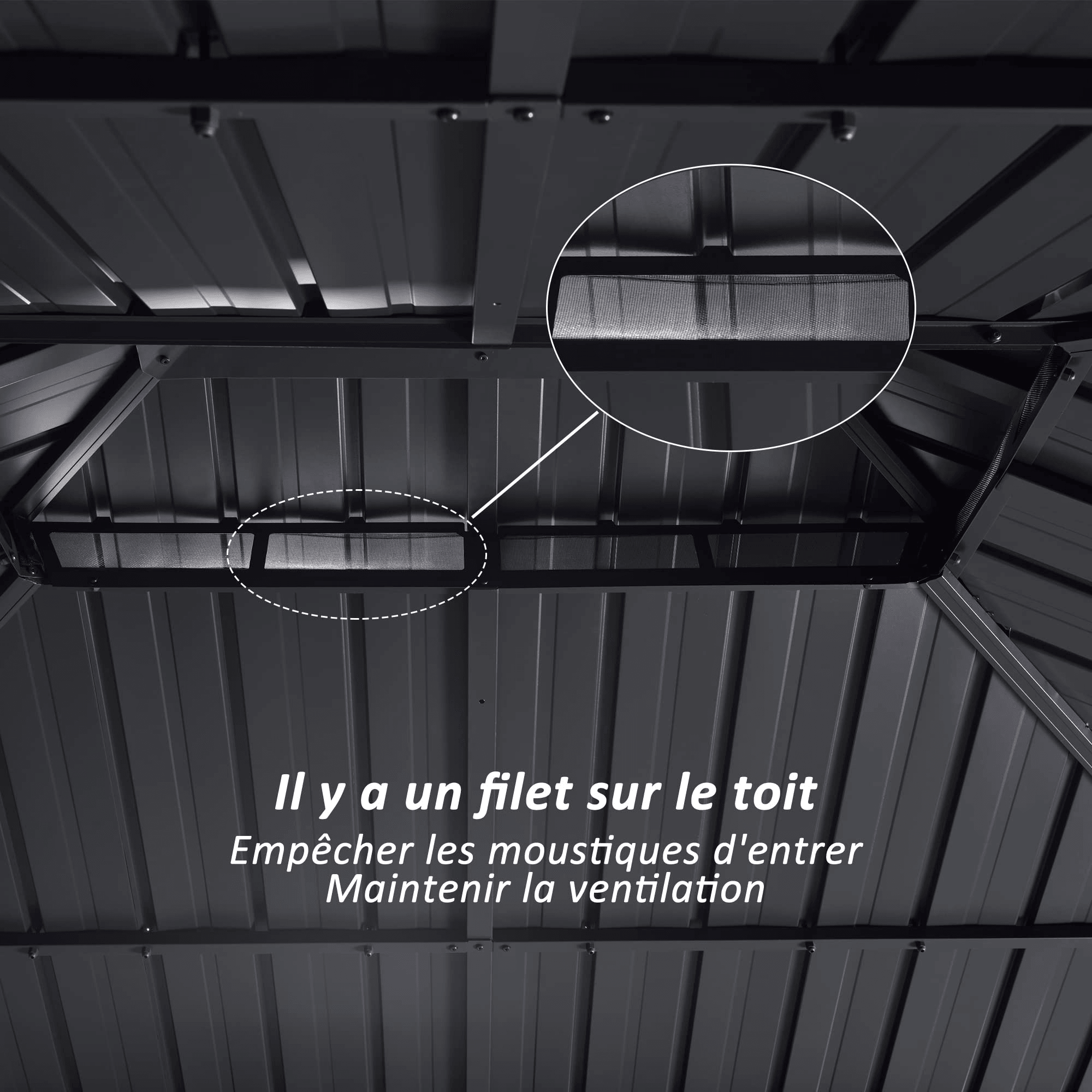 PURPLE LEAF Tonnelle de Jardin Tonnelle Aluminum avec Moustiquaire et Rideaux Pavillon de Jardin à Double Toit Acier Galvanisé, Gris - Purpleaf France