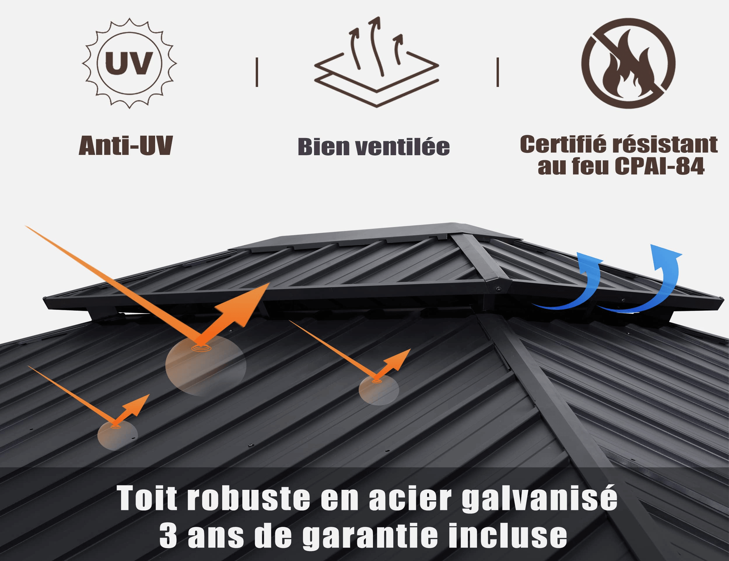 PURPLE LEAF Tonnelle de Jardin Tonnelle Aluminum avec Moustiquaire et Rideaux Pavillon de Jardin à Double Toit Acier Galvanisé, Gris - Purpleaf France