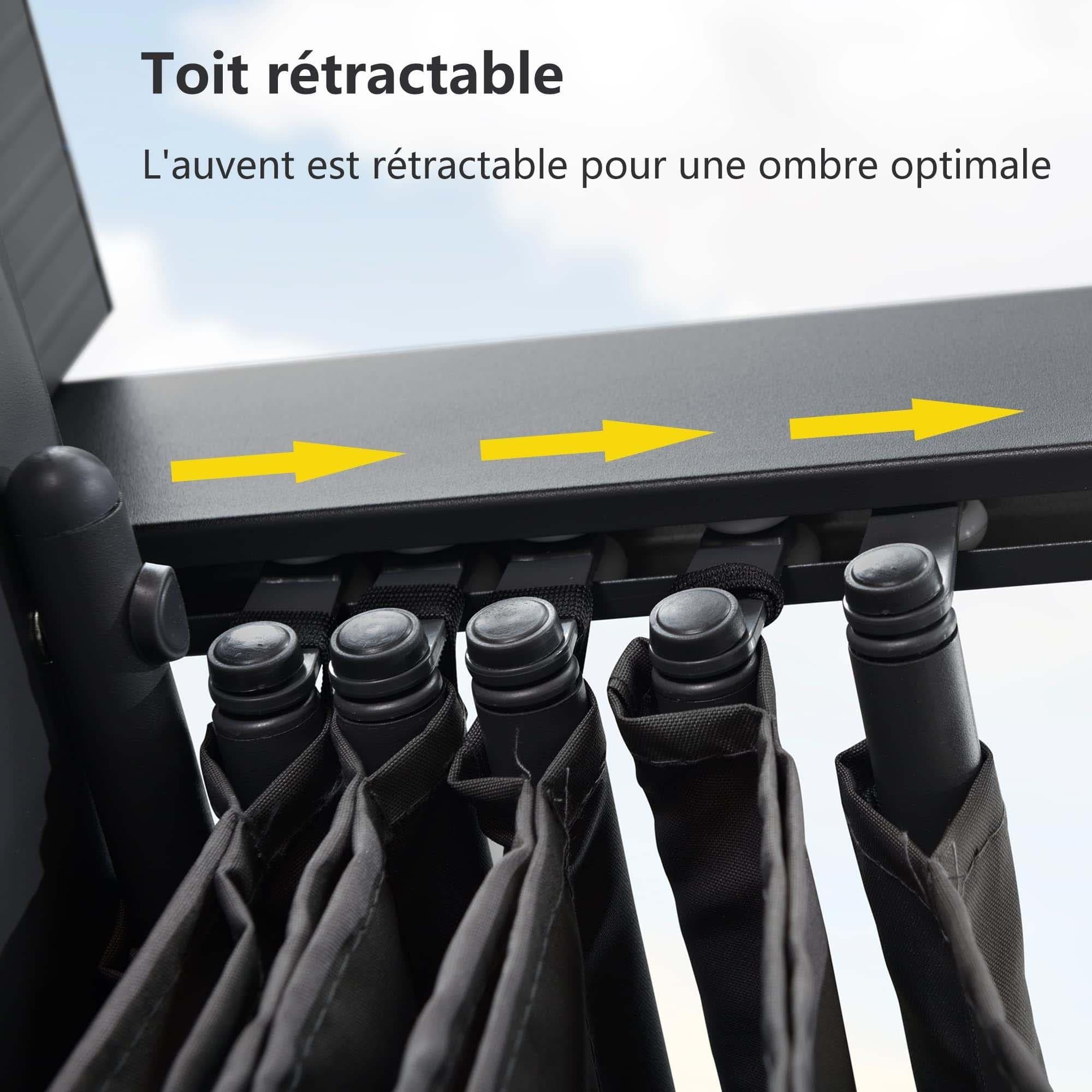 PURPLE LEAF Pergola Aluminium 3x3.65 m Tissu Teint en Fil Pergola pour Terrasse Exterieur, Toit Coulissante, Pavillon De Jardin - Purpleaf France