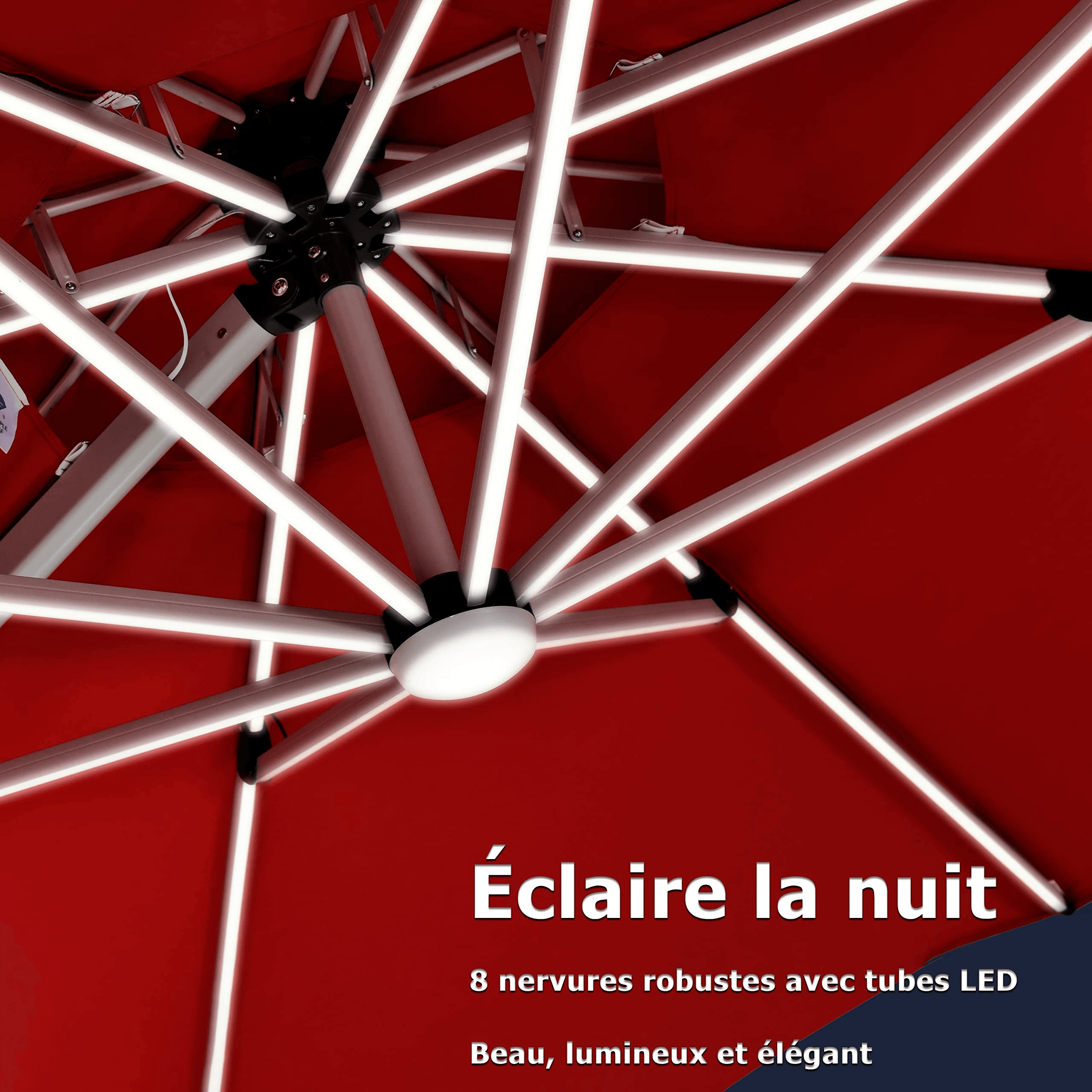 PURPLE LEAF Parasol De Jardin Exterieur Rectangulaire avec LED, Parasol Déporté Toit à Double Rotatif 360°, Parasol Excentré Inclinable, Parasol Terrasse Exterieur - Purpleaf France