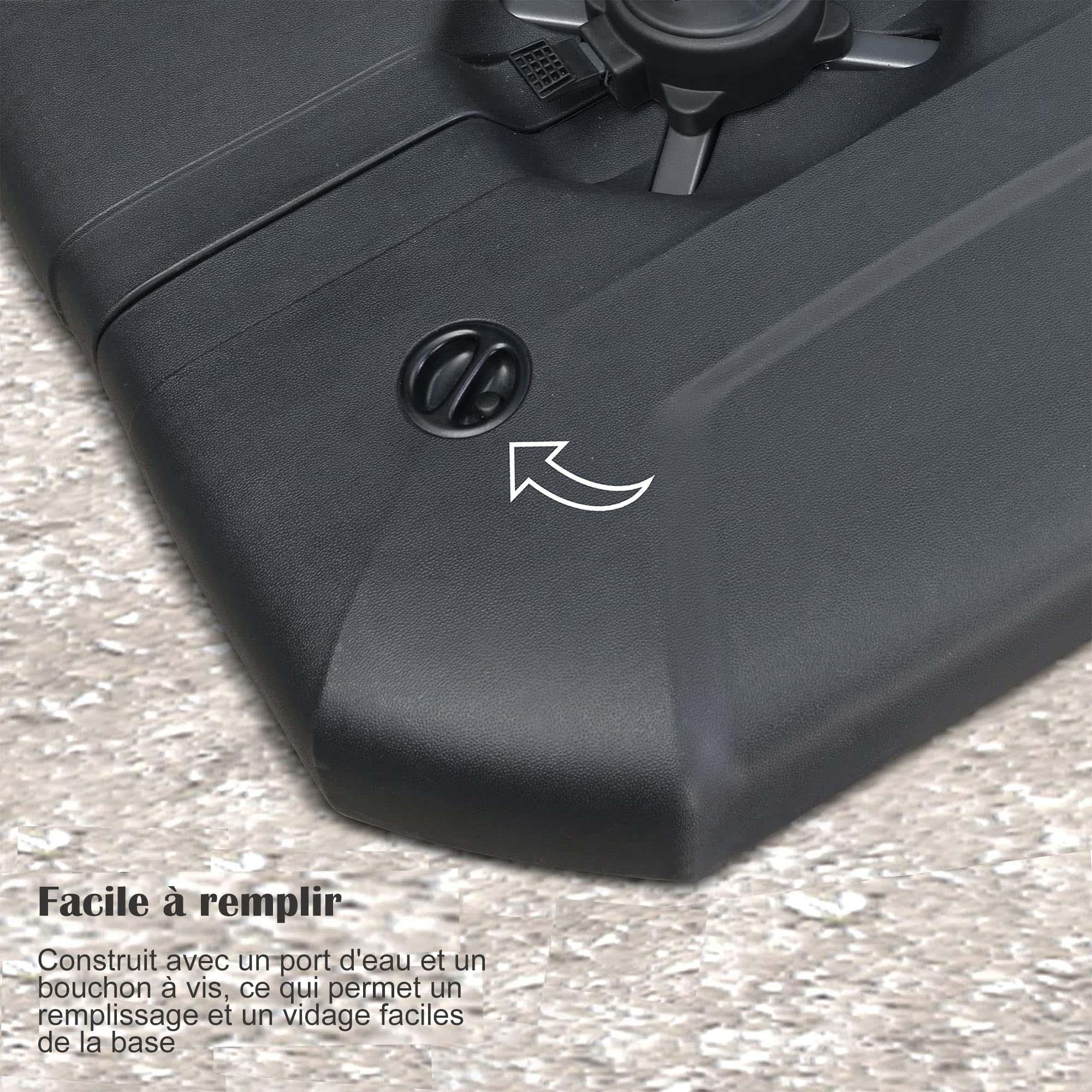 PURPLE LEAF Pieds de Parasol pour Parasol déporté, Base lestée, A remplir d'eau ou de Sable jusqu'à 150 kg, Noir - Purpleaf France