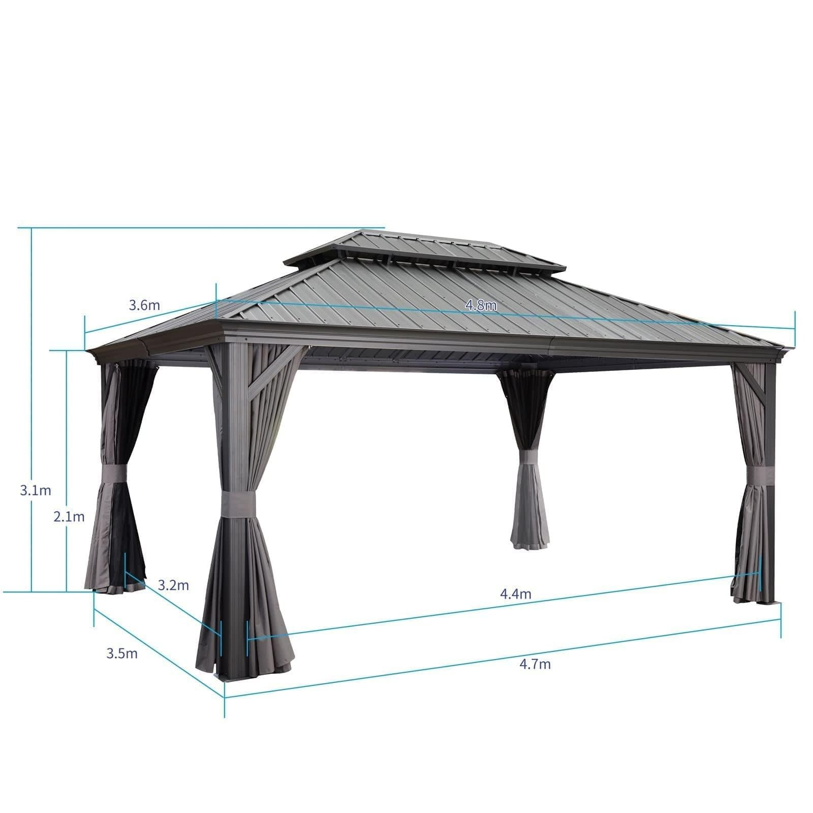 PURPLE LEAF Tonnelle de Jardin Tonnelle Aluminum avec Moustiquaire et Rideaux Pavillon de Jardin à Double Toit Acier Galvanisé, Gris - Purpleaf France