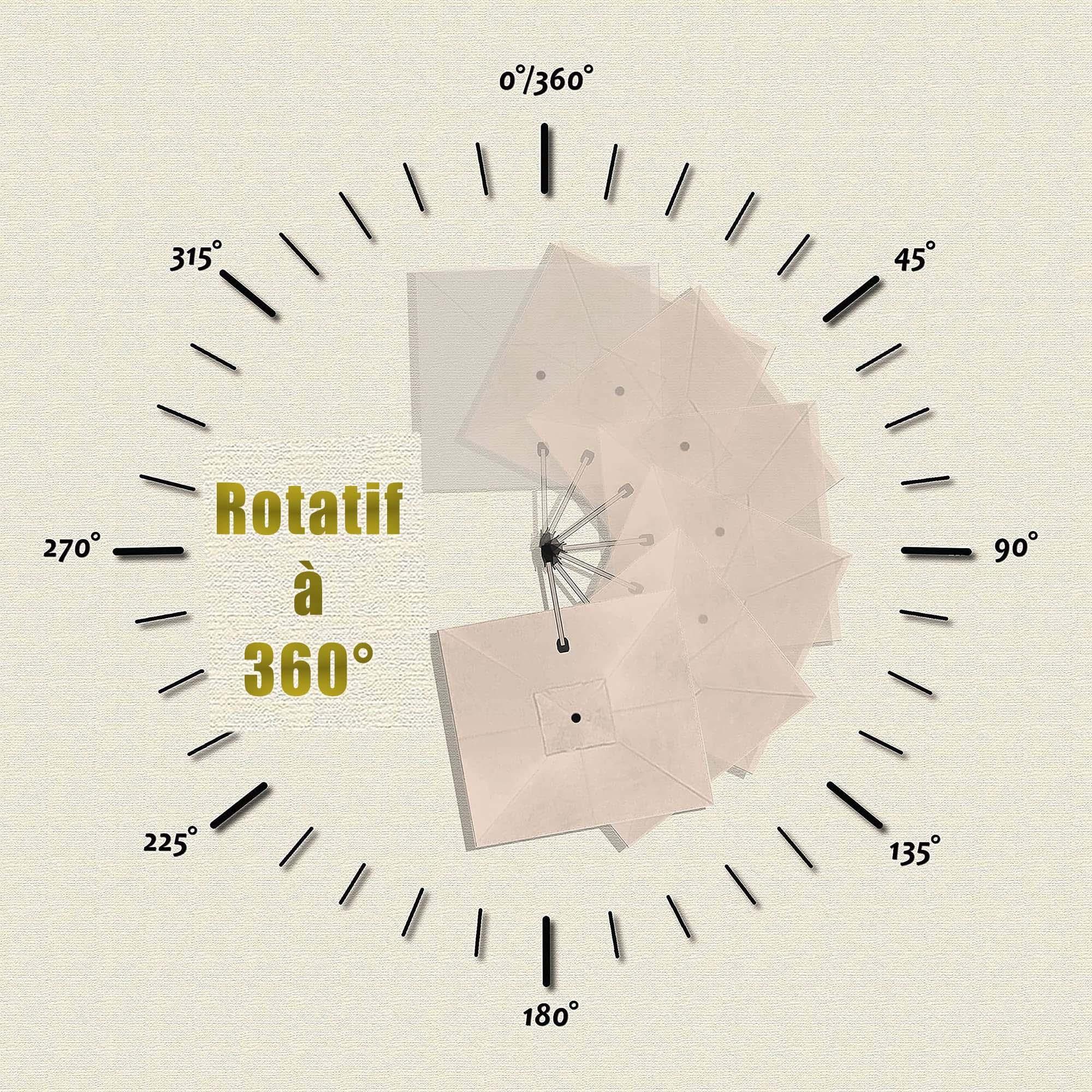 PURPLE LEAF Parasol De Jardin Exterieur Deporte LED 3x3 m, pivoter le long du mât du, Rotatif 360°, Parasol Deporte Excentré Inclinable, Parasol Suspendu Balcon Lumineux Solaire, Gris - Purpleaf France