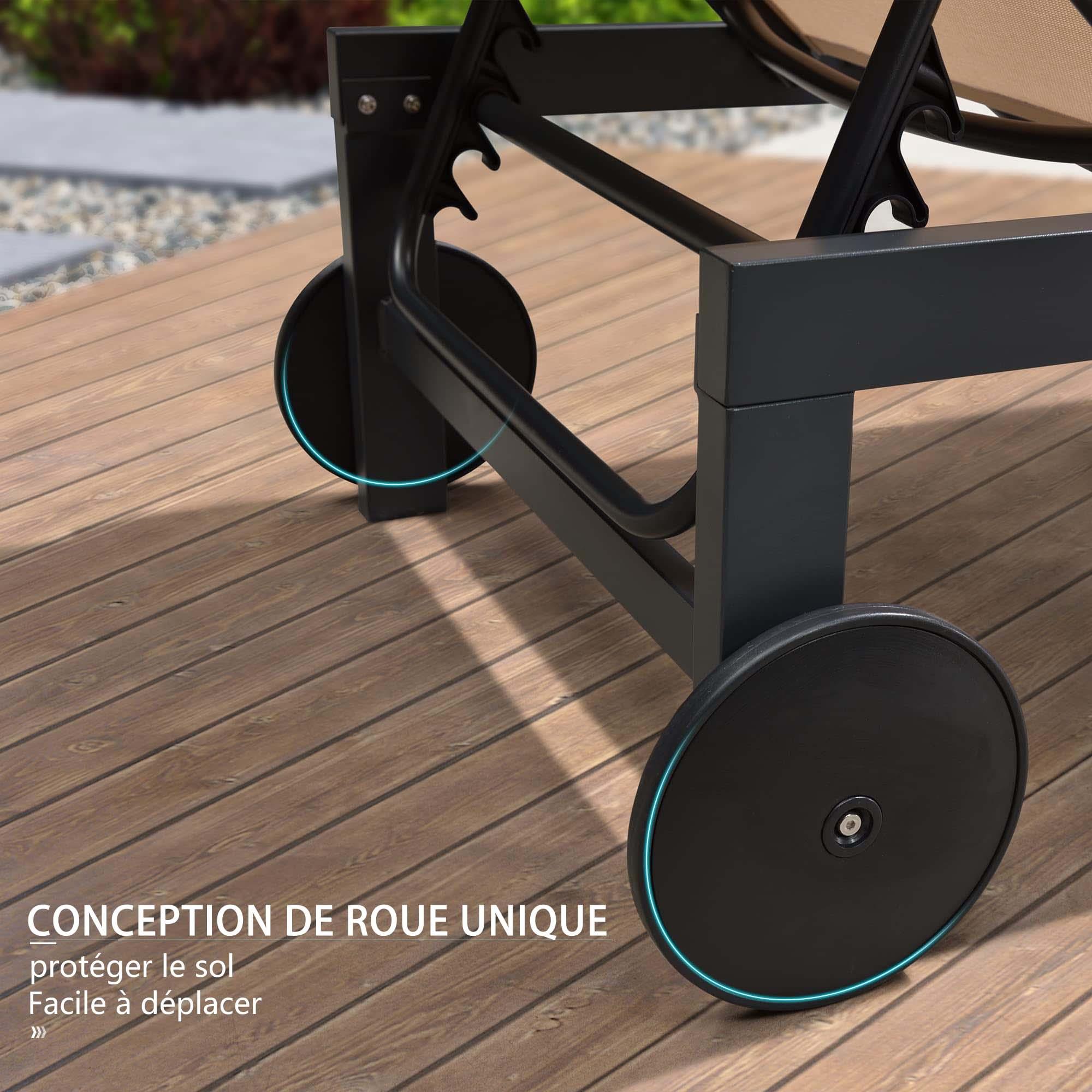 PURPLE LEAF Bain De Soleil Lot De 2 avec Table Textilène, Transat Jardin Exterieur Piscine Aluminium, Transat Piscine Anti UV, Charge Maximal 150 kg, Chaise Longue Pliable 2 roulettes, Beige - Purpleaf France