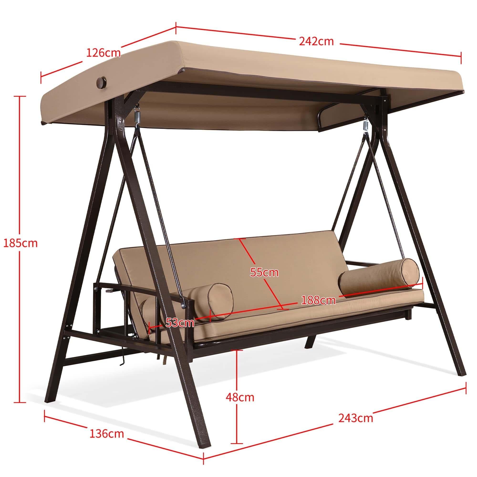 PURPLE LEAF Balancelle Lit De Jardin 3 Places Exterieur Convertible en Acier Balançoire Toit Inclinaison Réglable Balancelle Hollywood, Kaki - Purpleaf France