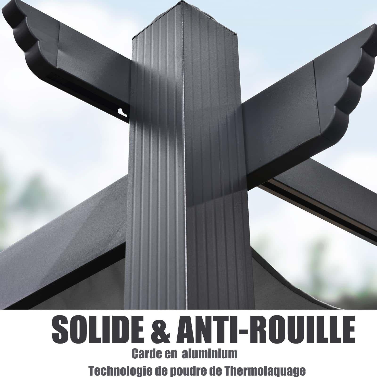 PURPLE LEAF Pergola Aluminium 3x3.65 m Tissu Teint en Fil Pergola pour Terrasse Exterieur, Toit Coulissante, Pavillon De Jardin - Purpleaf France