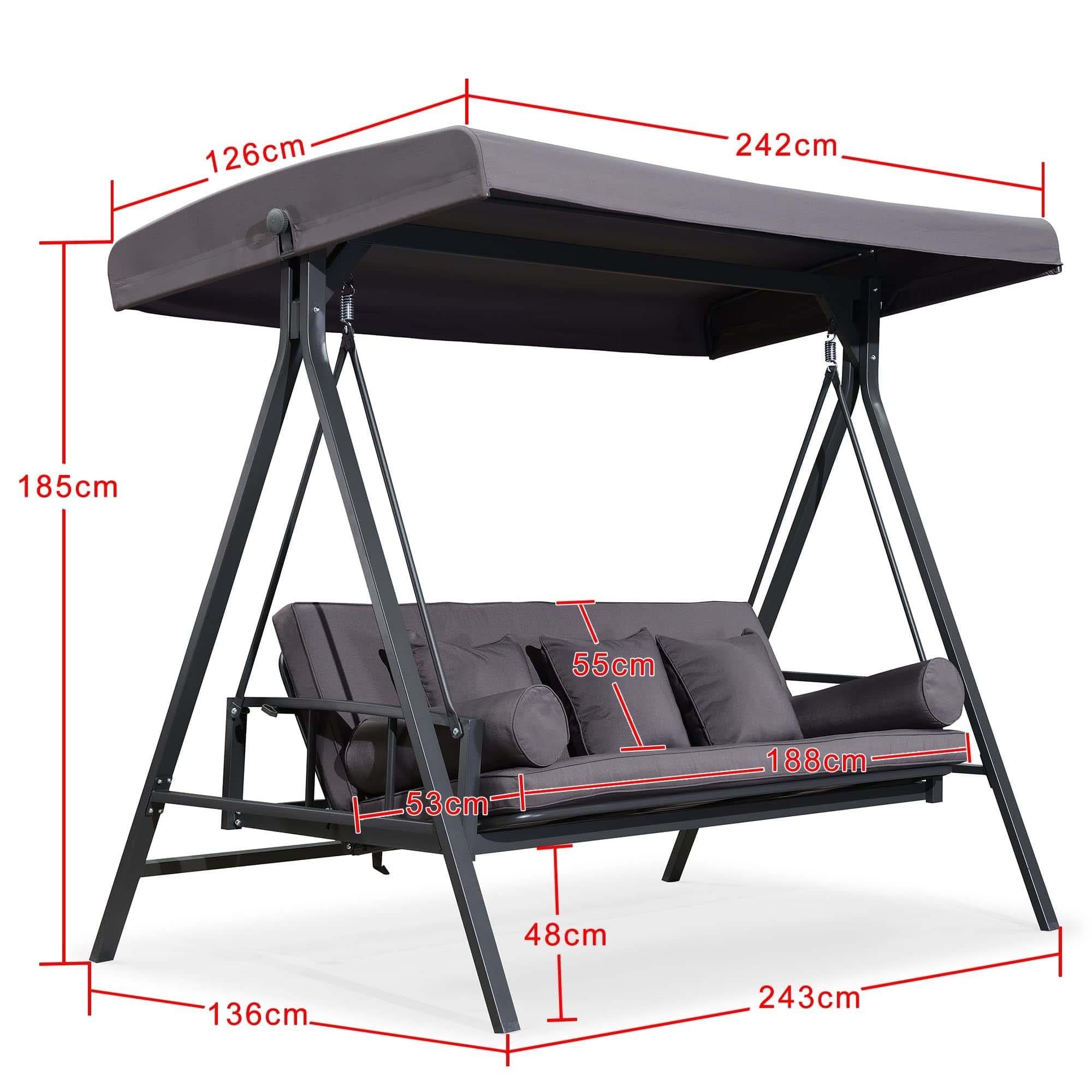 PURPLE LEAF Balancelle Lit De Jardin 3 Places Exterieur Convertible en Acier Balançoire Toit Inclinaison Réglable Balancelle Hollywood, Kaki - Purpleaf France