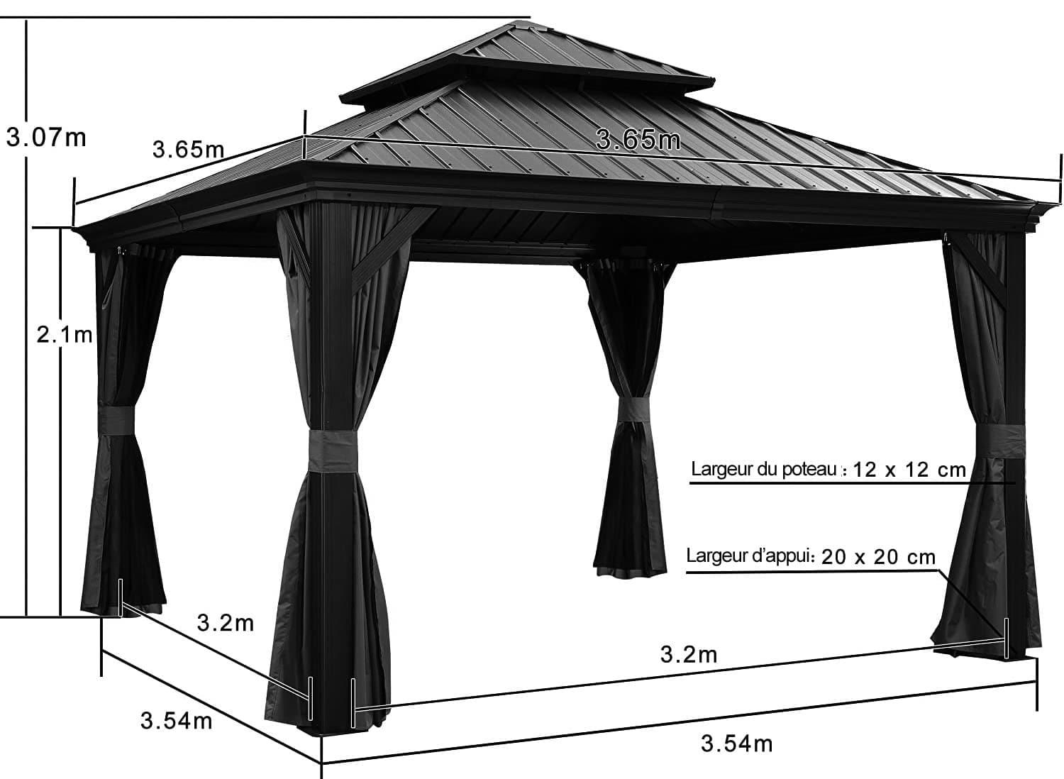 PURPLE LEAF Tonnelle de Jardin Tonnelle Aluminum avec Moustiquaire et Rideaux Pavillon de Jardin à Double Toit Acier Galvanisé, Gris - Purpleaf France