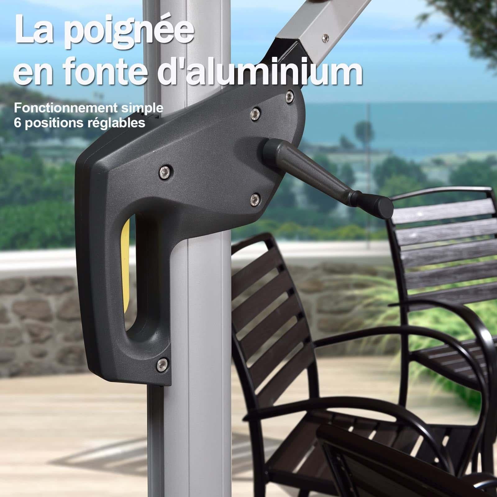 PURPLE LEAF Parasol De Jardin Exterieur 2.7 x2.7 m avec LED, Parasol Déporté Toit à Double Rotatif 360°, Parasol Excentré Inclinable, Parasol Terrasse Exterieur, Marine - Purpleaf France