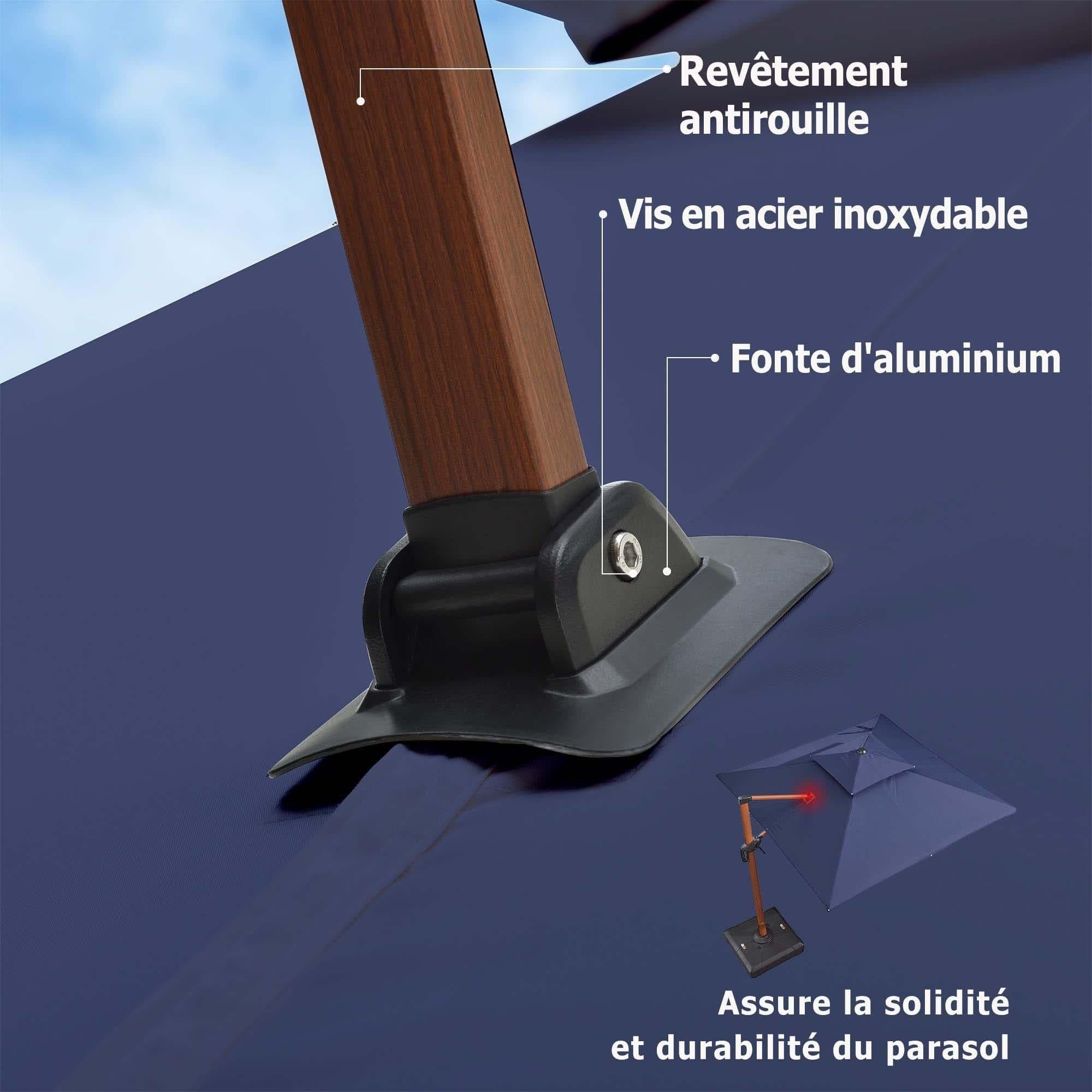 PURPLE LEAF Parasol Déporté inclinable, Grain de Bois en Aluminium Parasol De Jardin Exterieur Toit à Double Rotatif 360°,Parasol Terrasse Exterieur - Purpleaf France