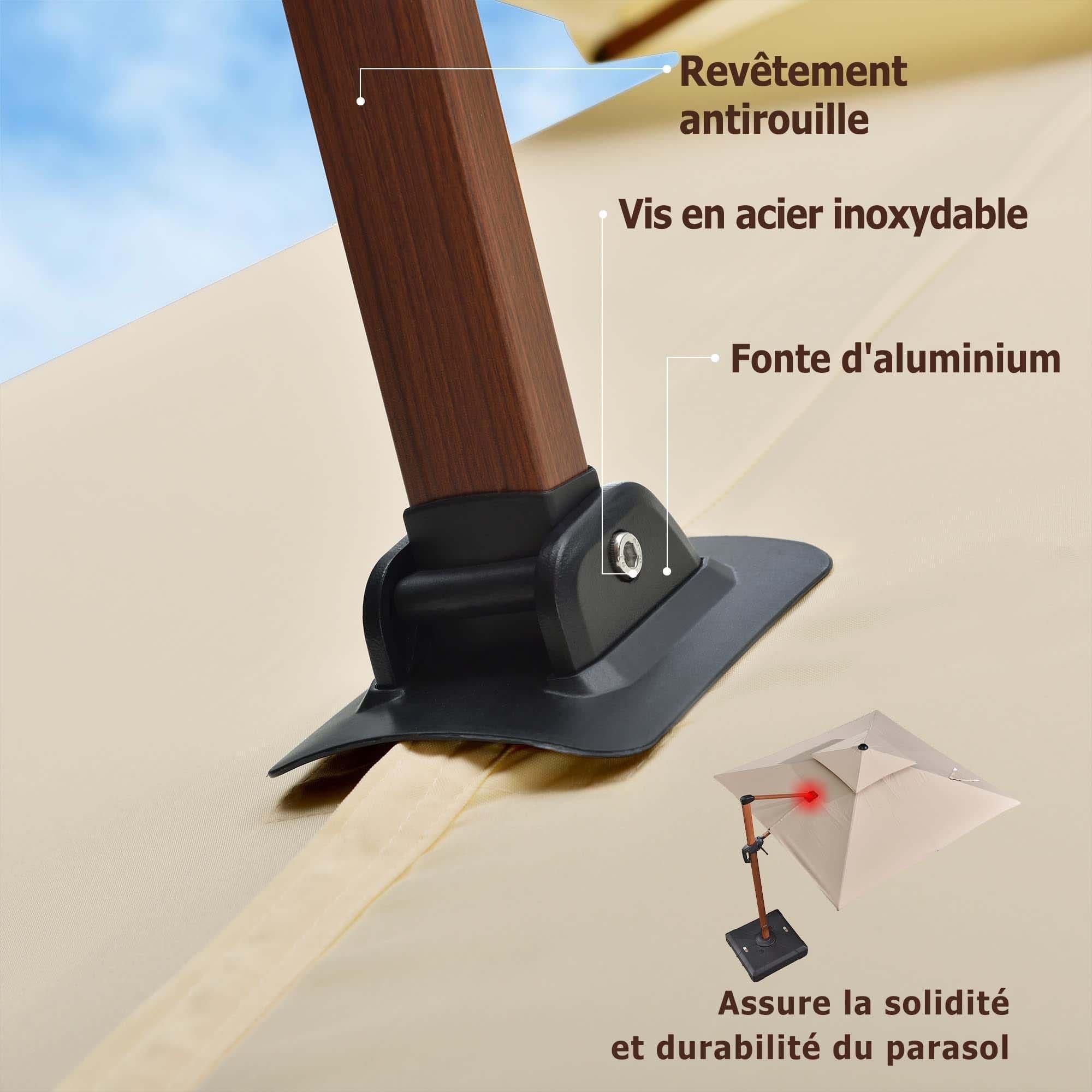 PURPLE LEAF Parasol Déporté inclinable, Grain de Bois en Aluminium Parasol De Jardin Exterieur Toit à Double Rotatif 360°,Parasol Terrasse Exterieur - Purpleaf France