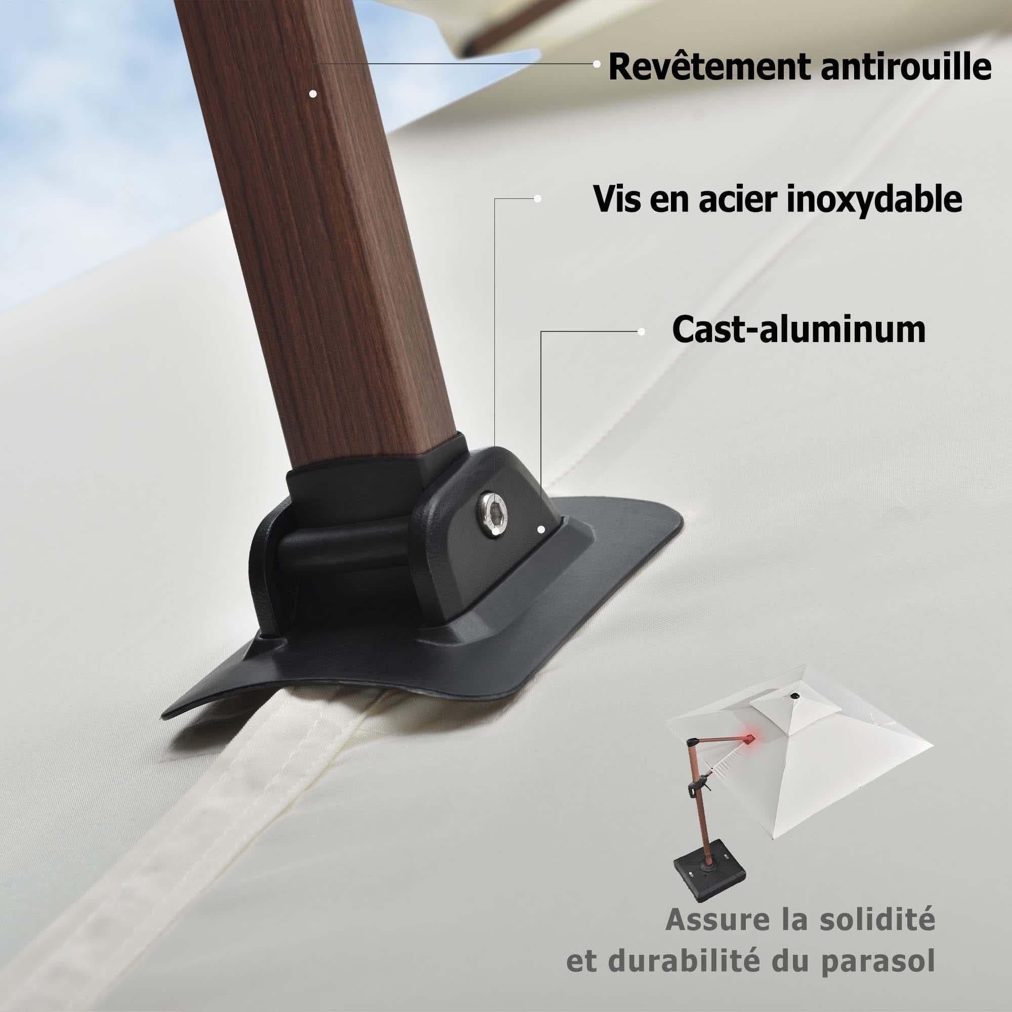 PURPLE LEAF Parasol Déporté inclinable, Grain de Bois en Aluminium Parasol De Jardin Exterieur Toit à Double Rotatif 360°,Parasol Terrasse Exterieur - Purpleaf France