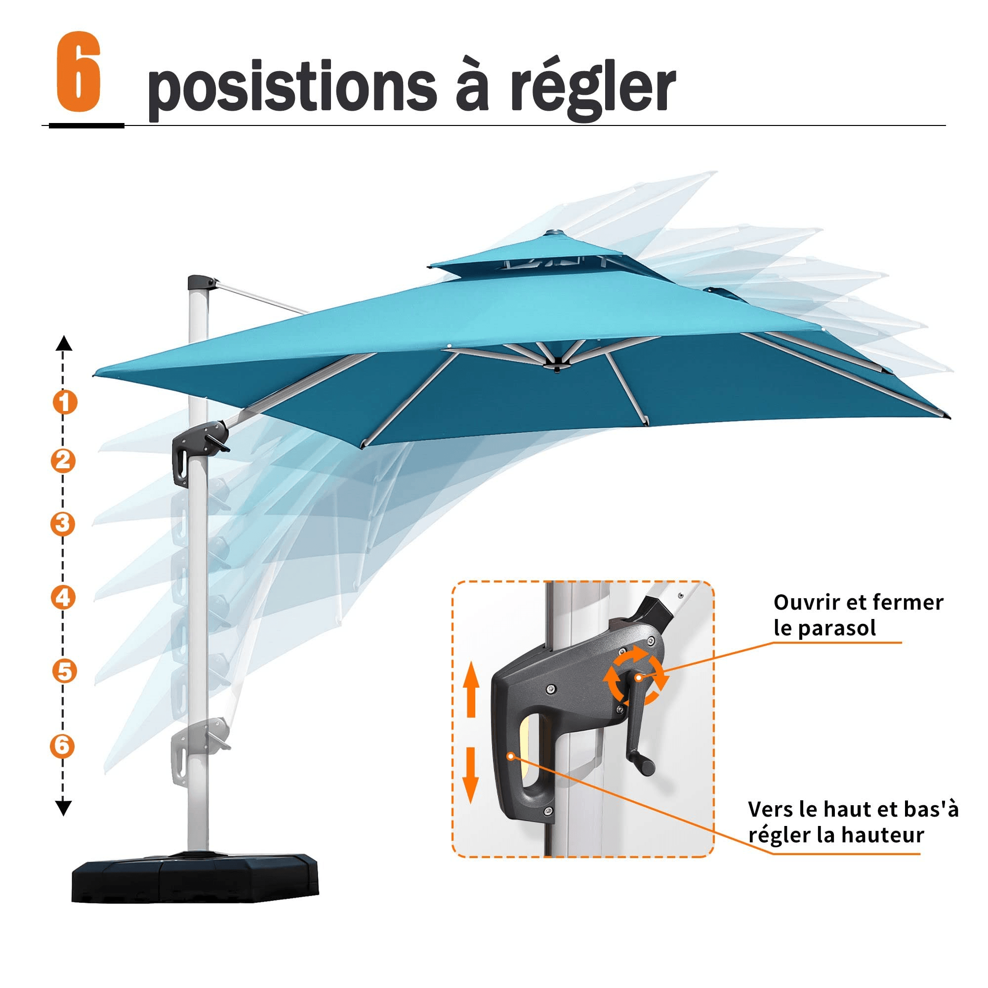 PURPLE LEAF Parasol Déporté Inclinable, Parasol De Jardin Exterieur Toit à Double Rotatif 360°,Parasol Terrasse Exterieur Luxueux - Purpleaf France