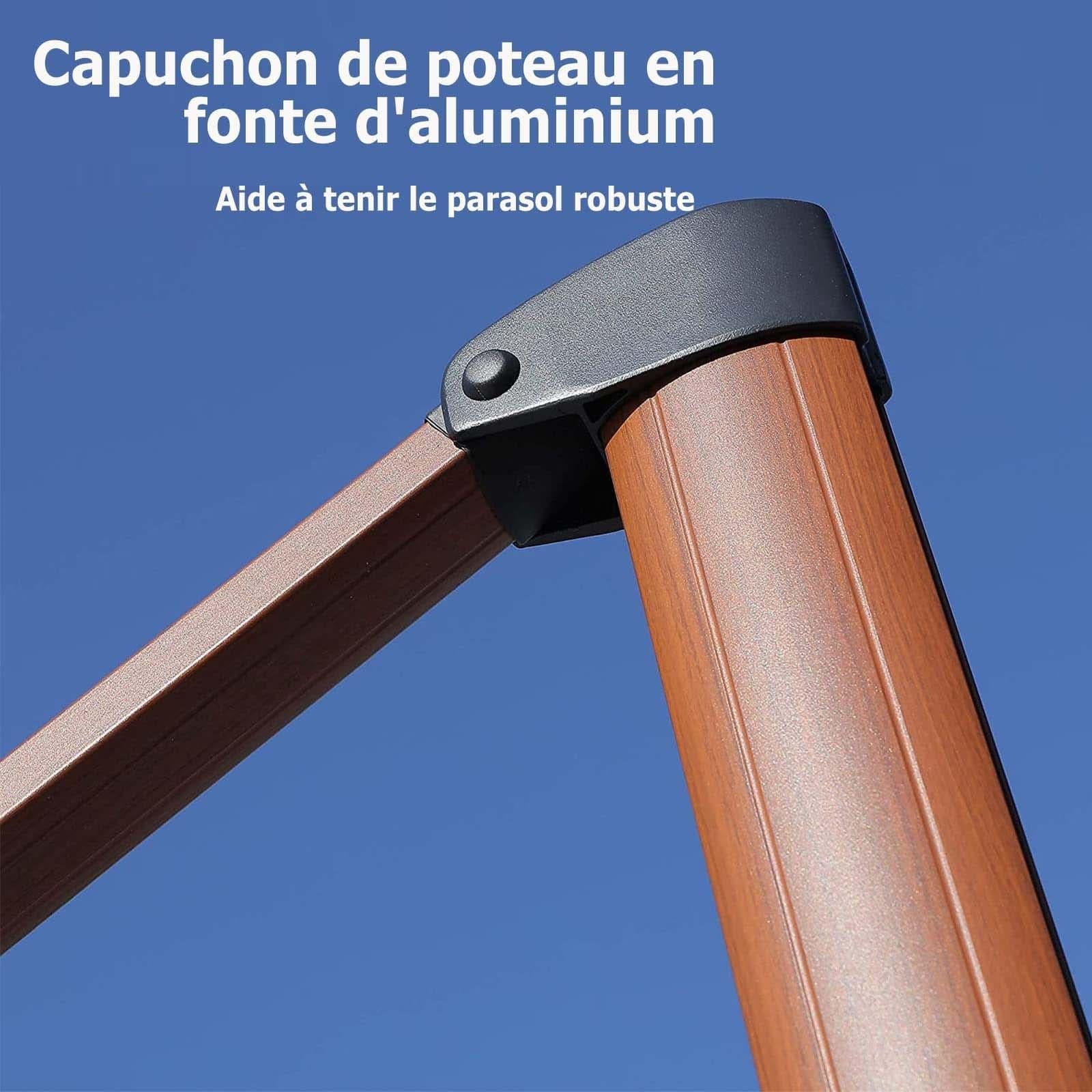 PURPLE LEAF Parasol Déporté inclinable, Grain de Bois en Aluminium Parasol De Jardin Exterieur Toit à Double Rotatif 360°,Parasol Terrasse Exterieur - Purpleaf France