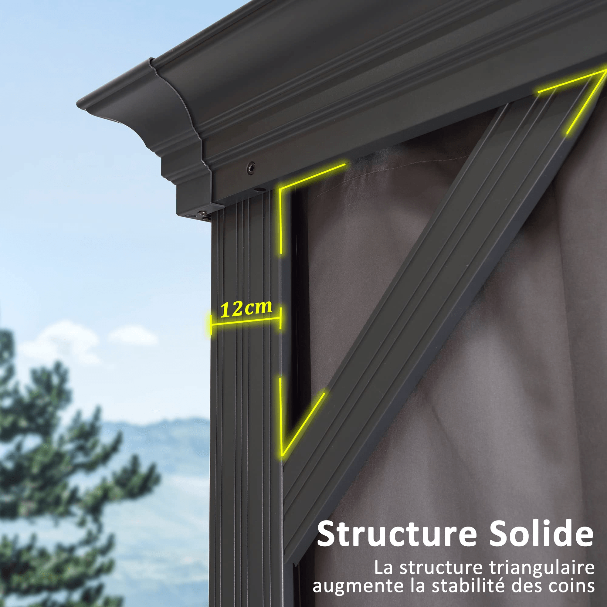 PURPLE LEAF Tonnelle de Jardin Tonnelle Aluminum avec Moustiquaire et Rideaux Pavillon de Jardin à Double Toit Acier Galvanisé, Gris - Purpleaf France