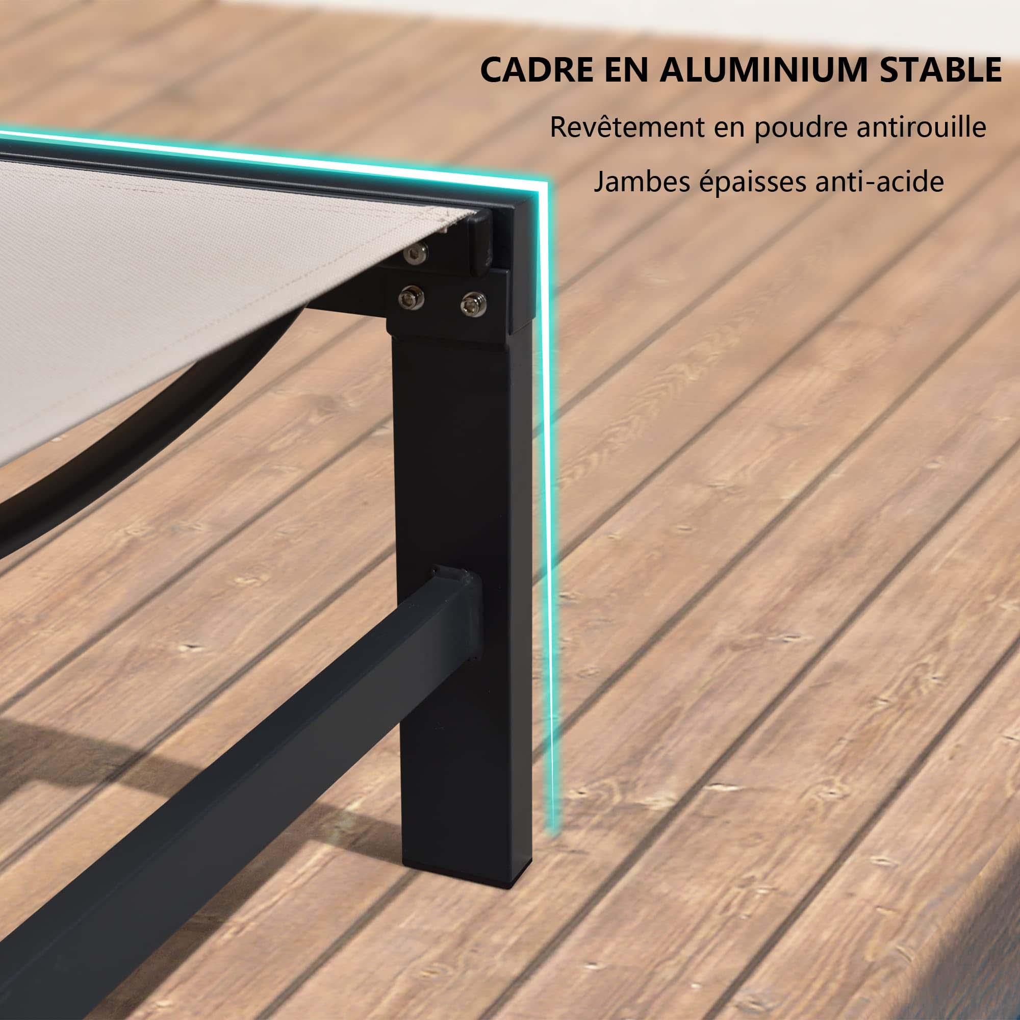 PURPLE LEAF Bain De Soleil Lot De 2 avec Table Textilène, Transat Jardin Exterieur Piscine Aluminium, Transat Piscine Anti UV, Charge Maximal 150 kg, Chaise Longue Pliable 2 roulettes, Beige - Purpleaf France