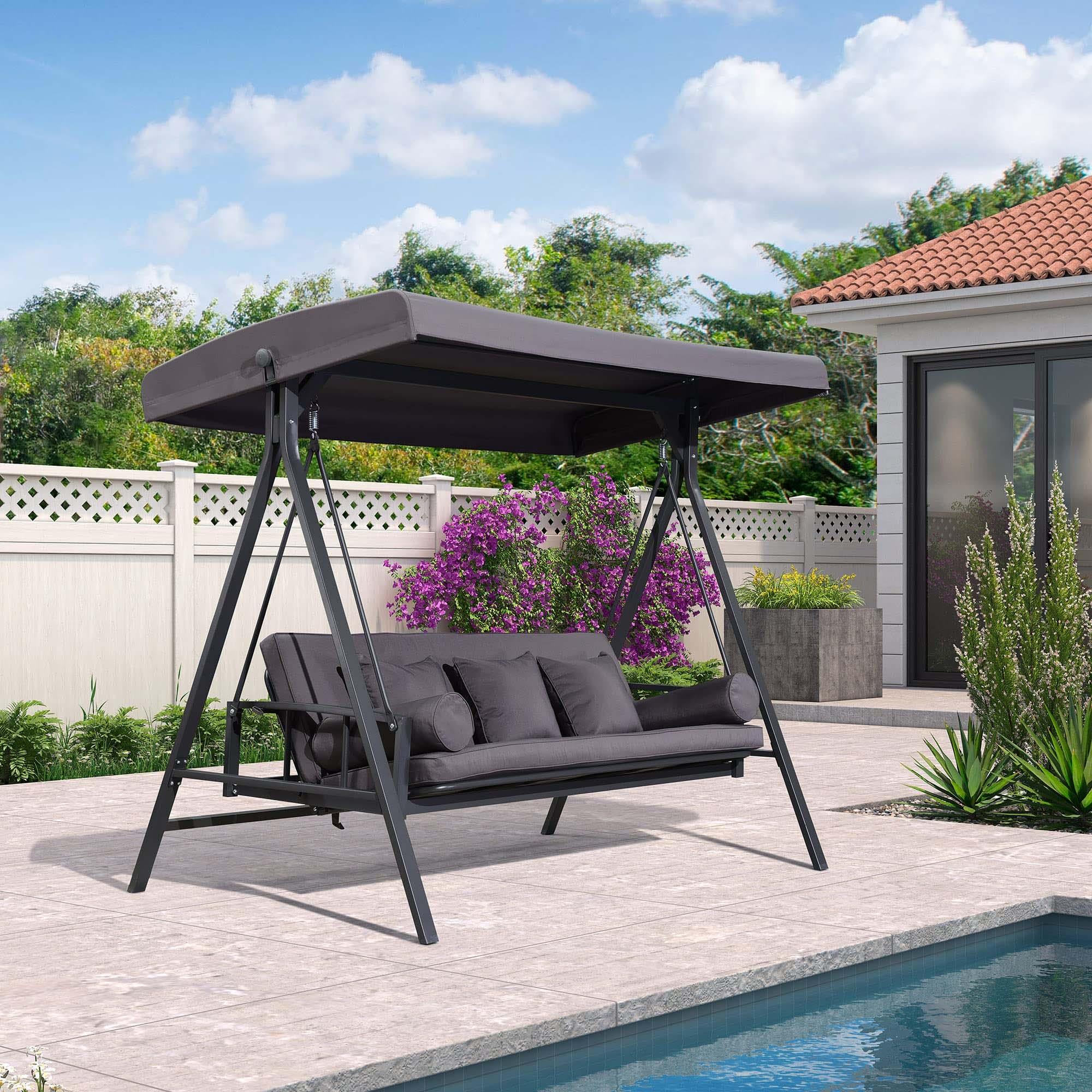 PURPLE LEAF Balancelle Lit De Jardin 3 Places Exterieur Convertible en Acier Balançoire Toit Inclinaison Réglable Balancelle Hollywood, Kaki - Purpleaf France